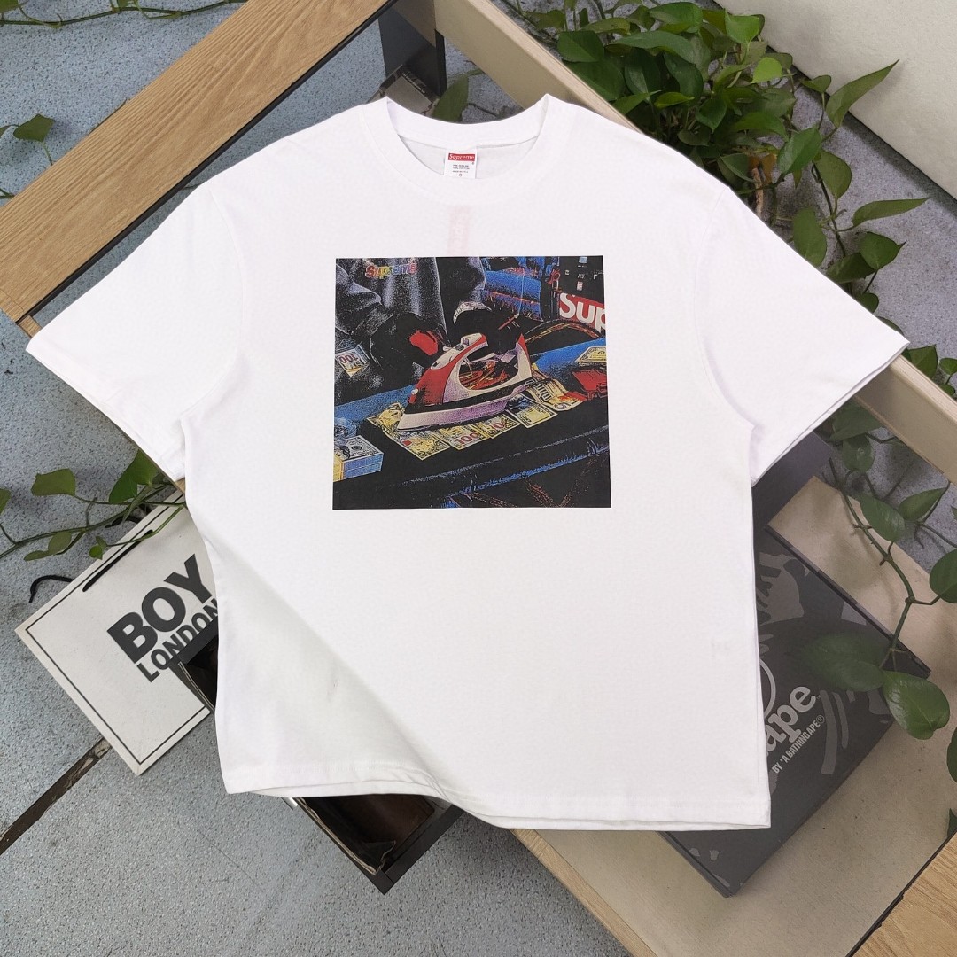 Supreme Clothing T-Shirt White Printing Unisex Combed Cotton Short Sleeve