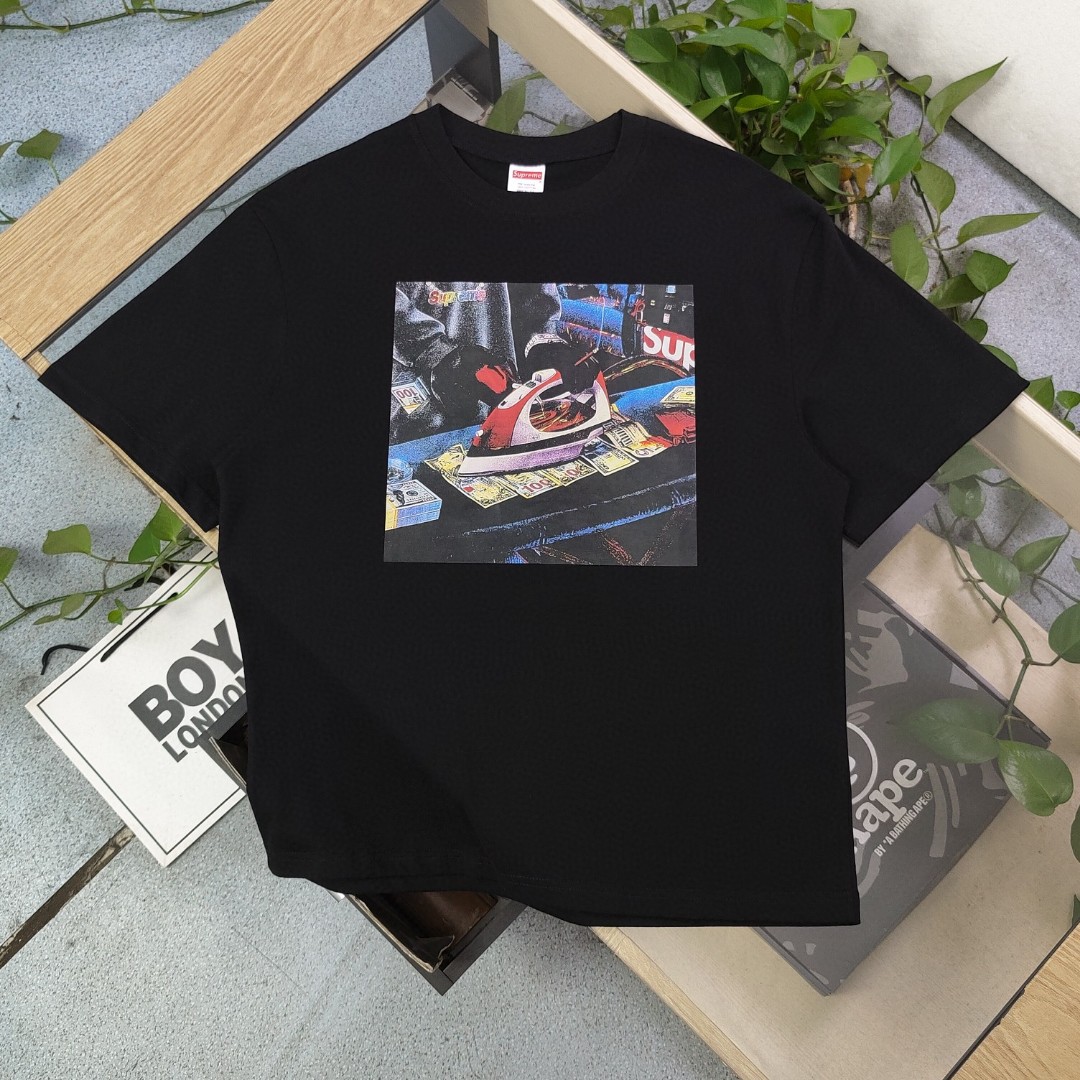 Supreme Clothing T-Shirt Black Printing Unisex Combed Cotton Short Sleeve