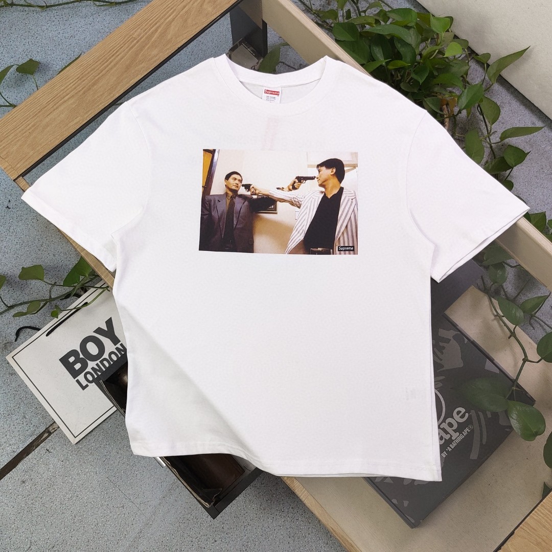 Supreme Clothing T-Shirt White Printing Unisex Combed Cotton Short Sleeve