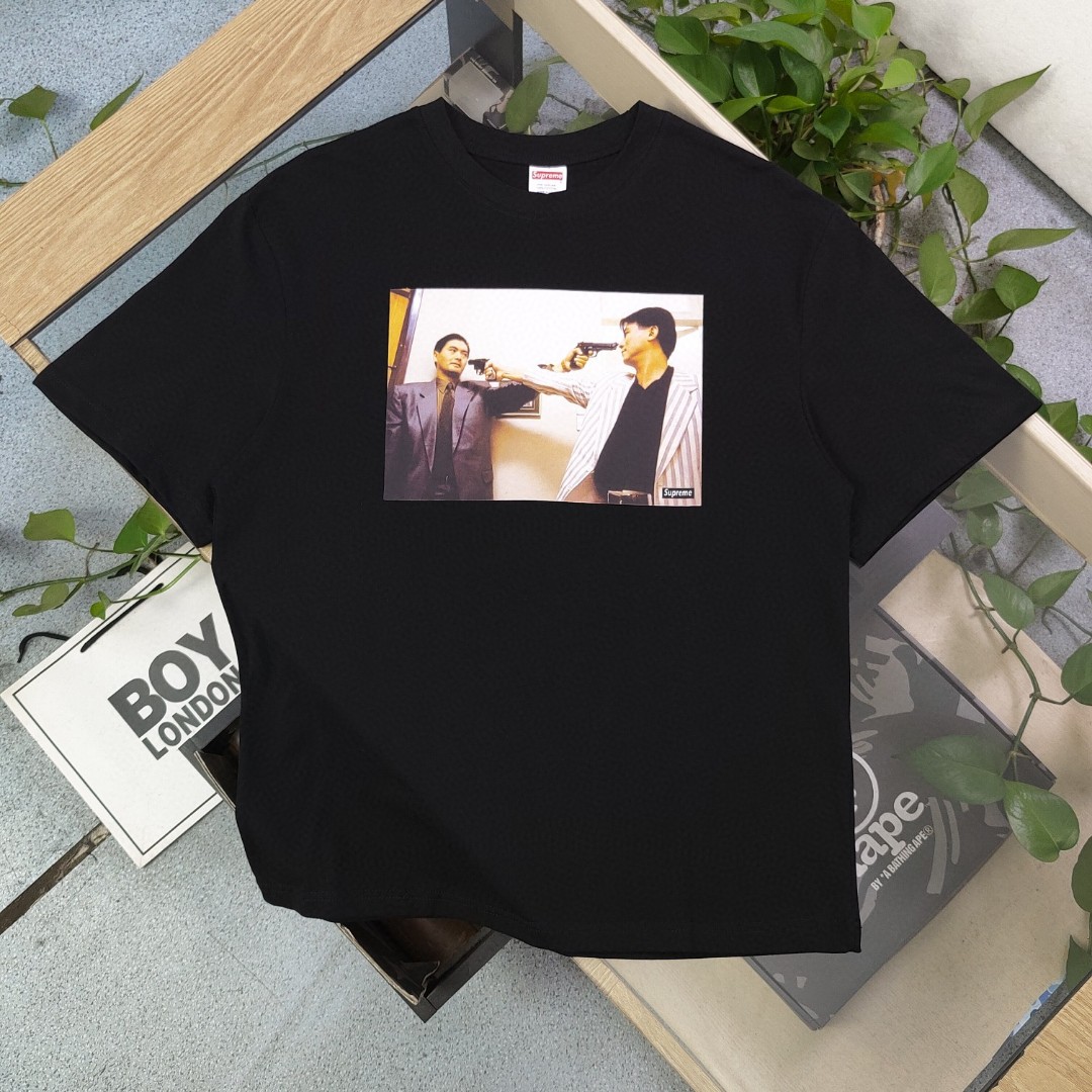 Supreme Clothing T-Shirt Black Printing Unisex Combed Cotton Short Sleeve