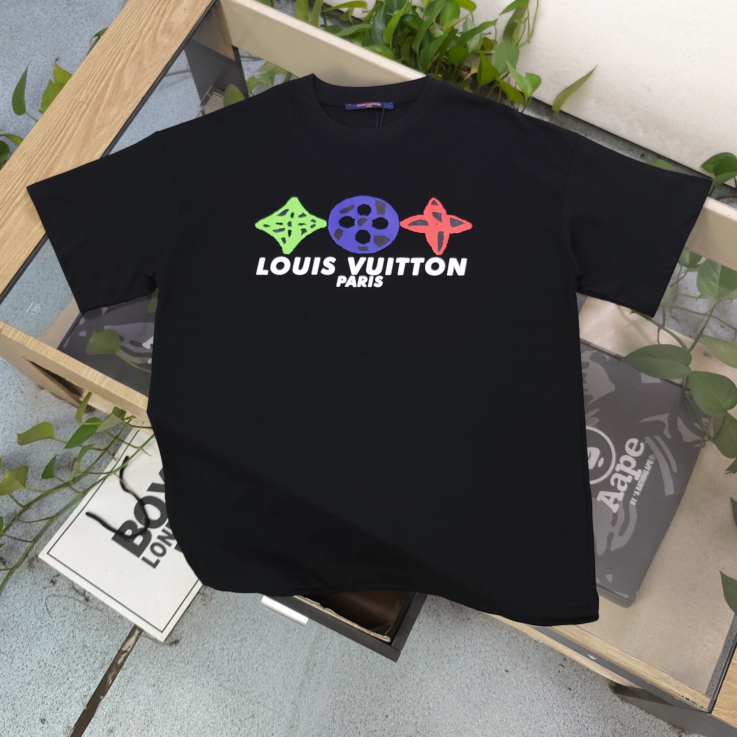 Louis Vuitton Clothing T-Shirt Black Printing Unisex Cotton Short Sleeve