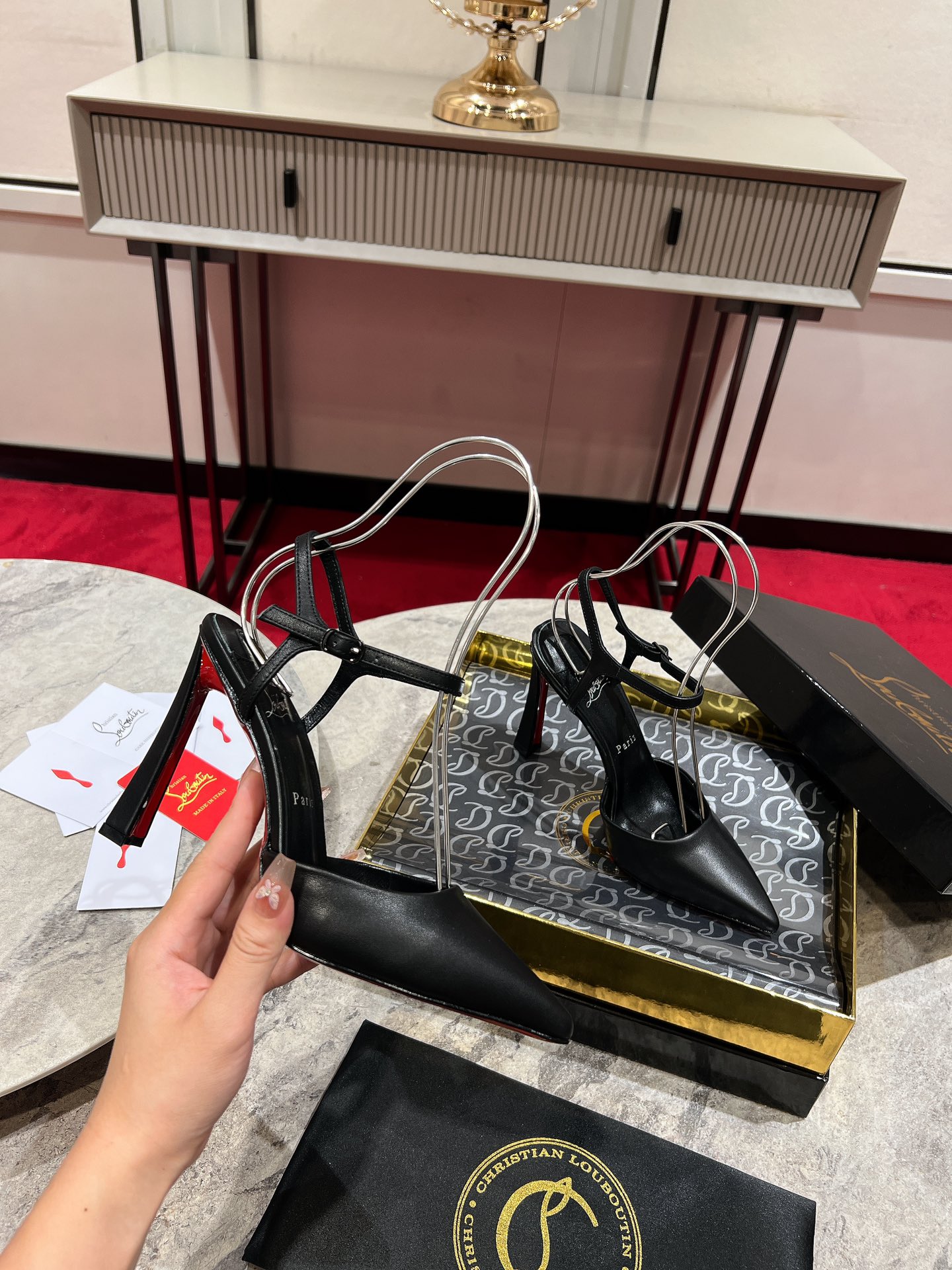 Christian Louboutin Black Leather Condora Riviera Heeled Sandals 10 i1726387849 4053 8