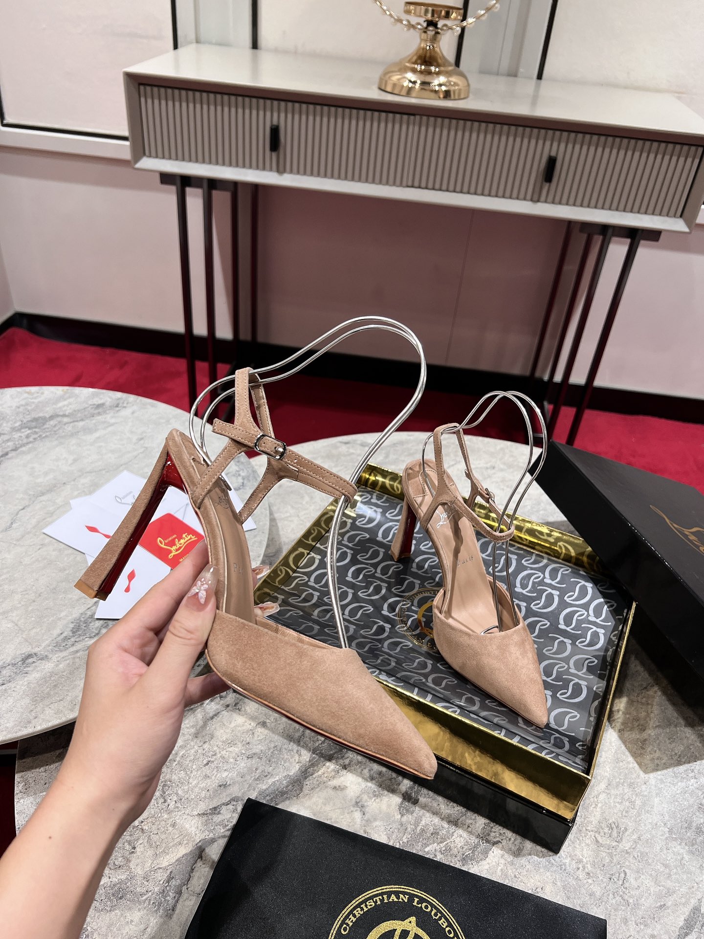 Christian Louboutin Condora Riviera Khaki Suede Heeled Sandals 6 i1726387871 1453 7