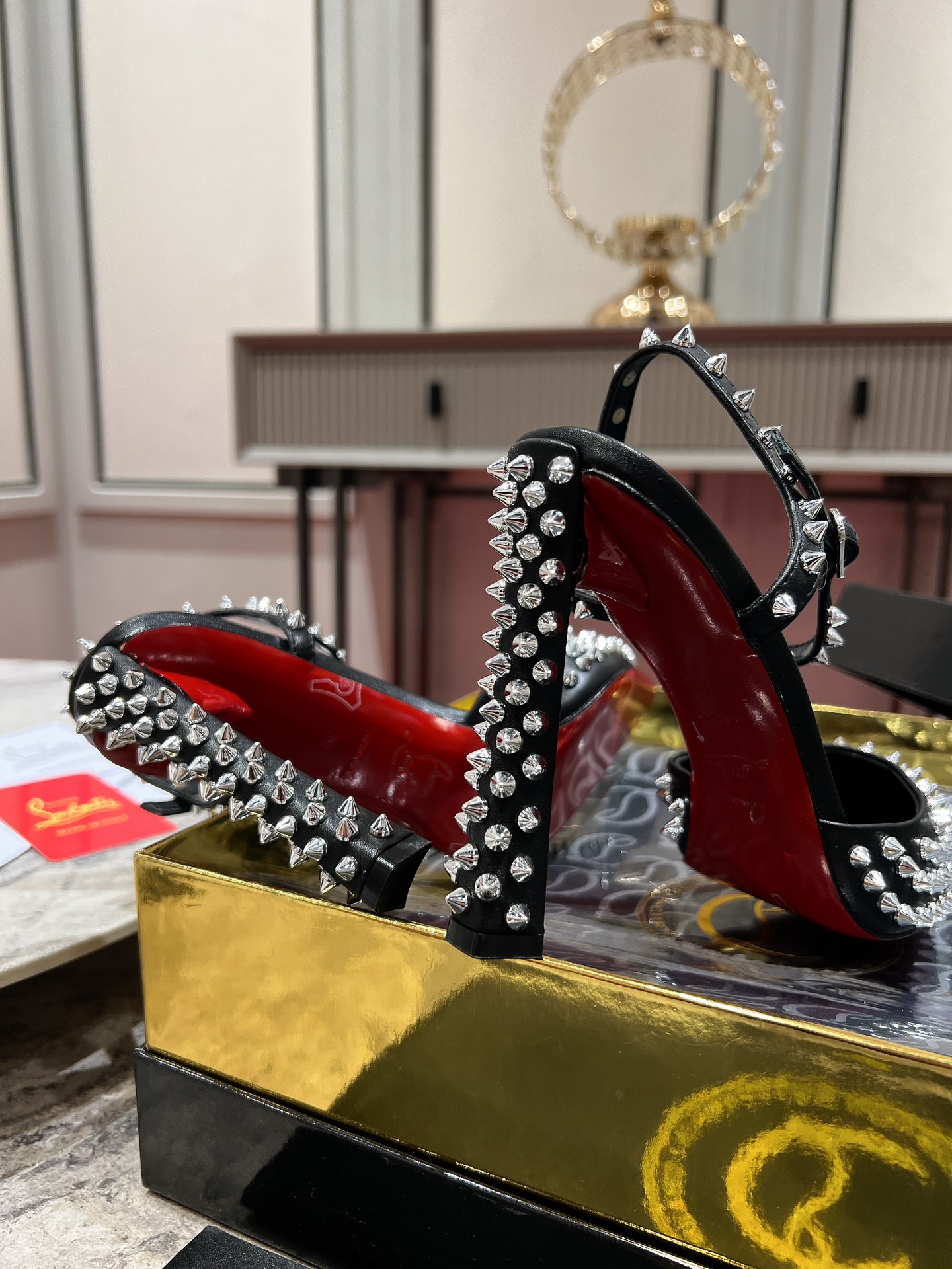 Maison Christian Louboutin Condora Riviera Spikes Black Leather Heels 8 i1726388210 6466 7