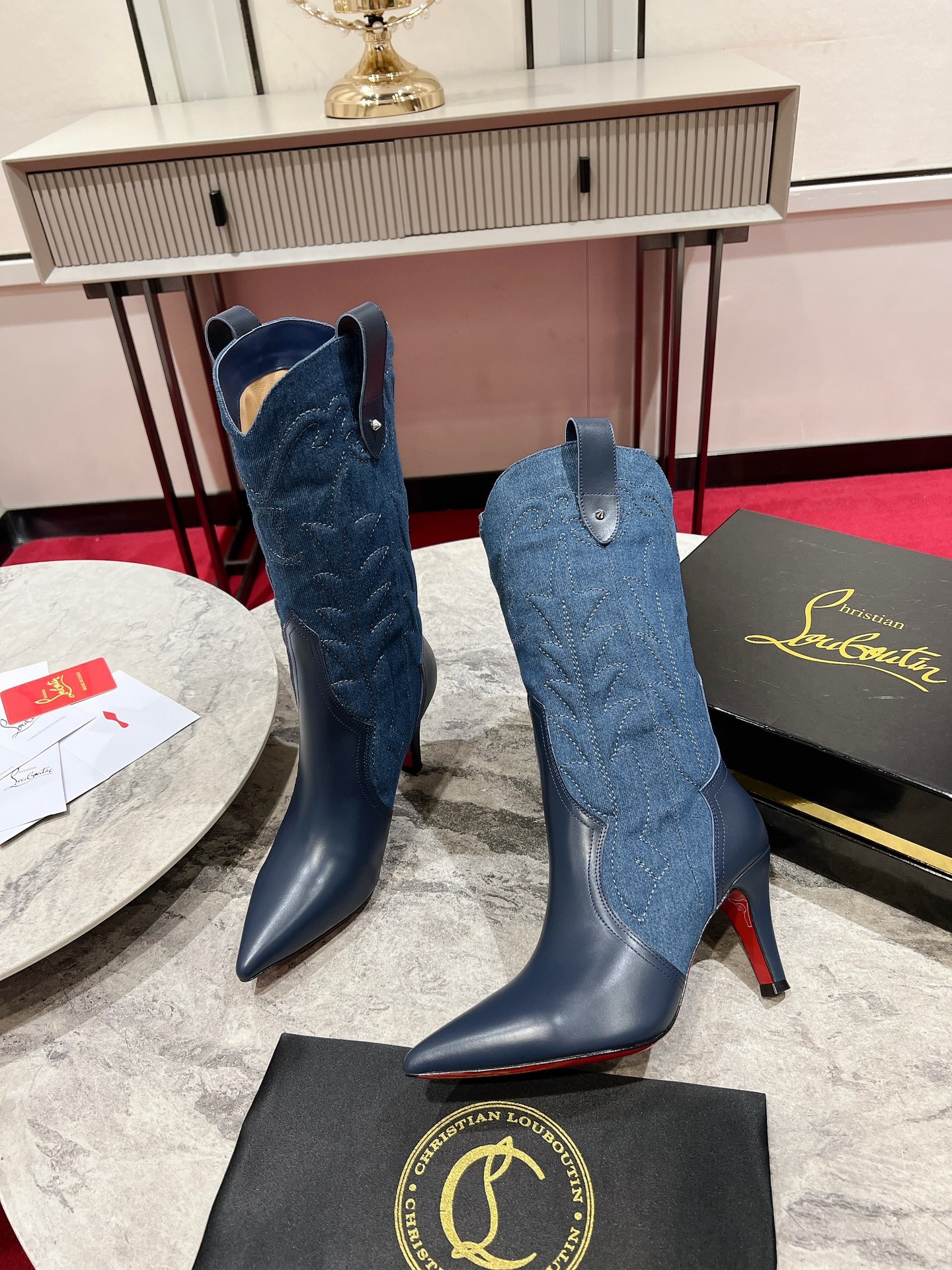 Western Style High Boots with 3D Embroidery and Handmade Details