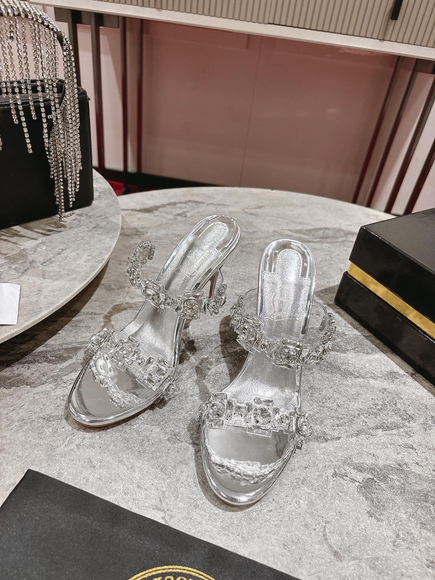 Silver Strappy Heels with Jeweled Detail in Sizes 34-43 – 10cm High