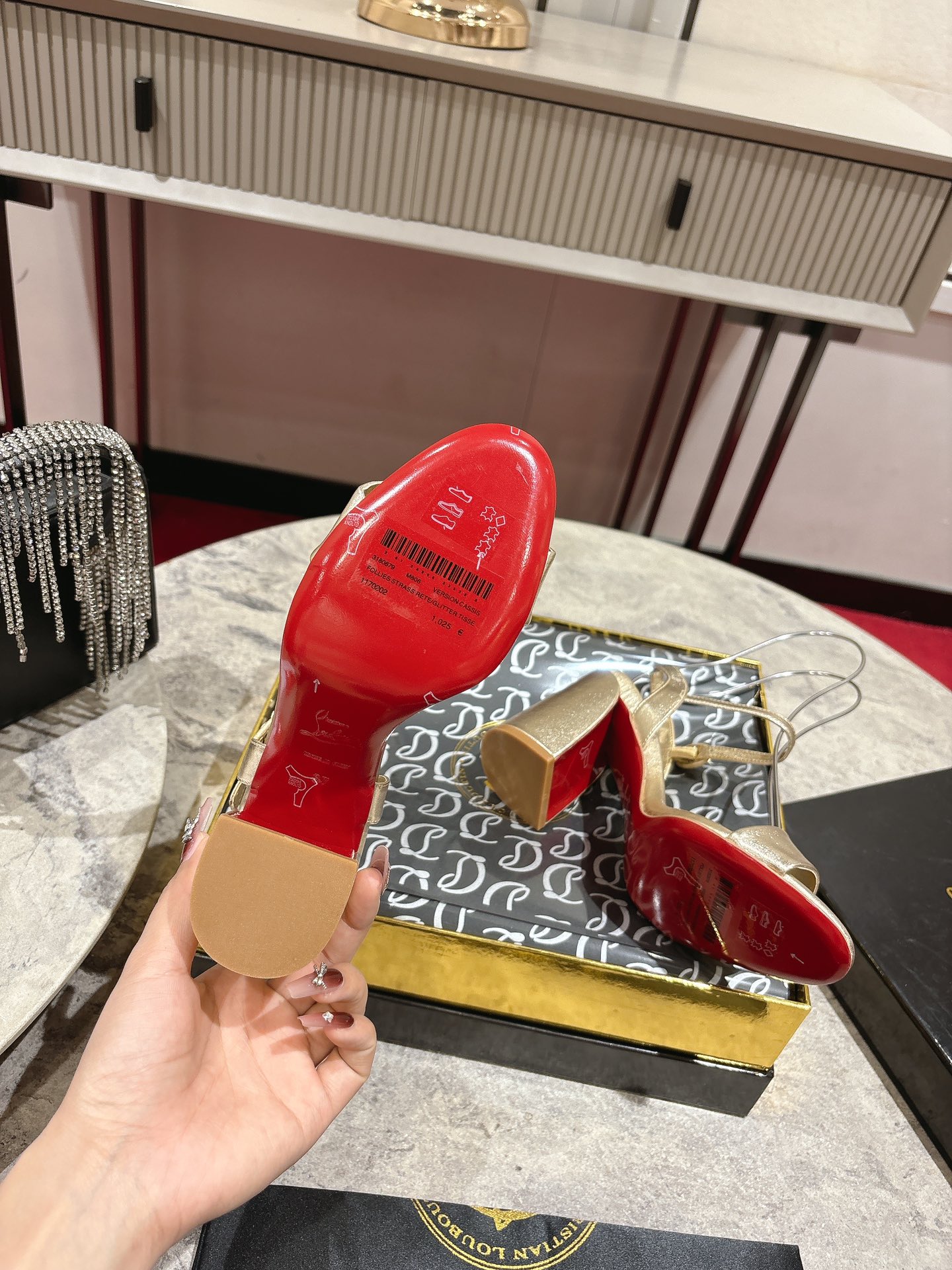 Christian Louboutin Gold Leather Block Heel Sandals, Ankle Strap, Size 35-39 7 i1744879429 4645 0