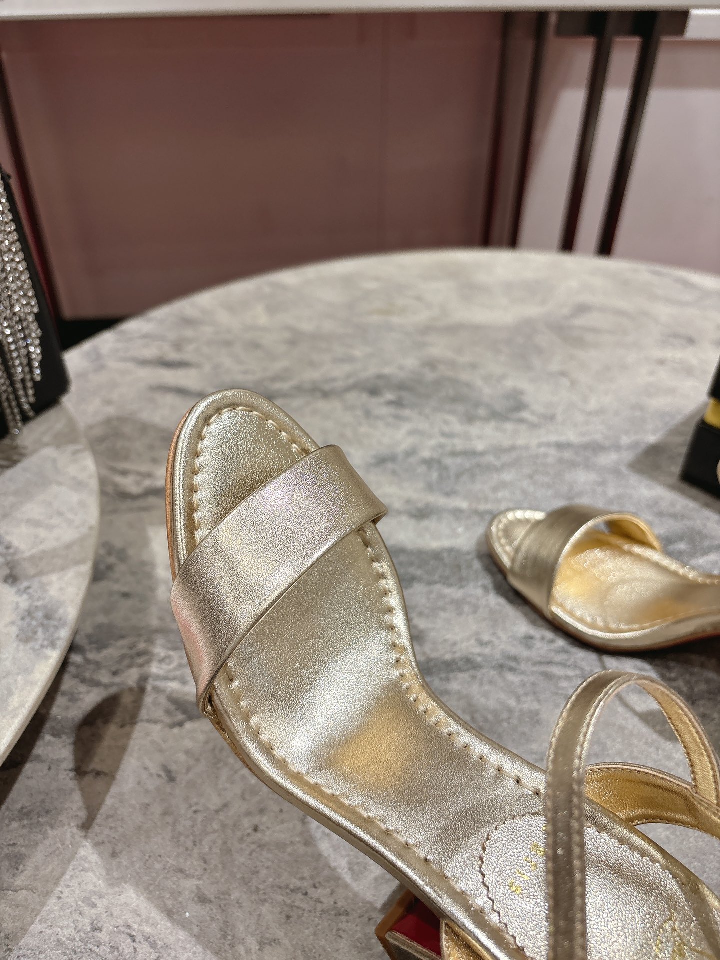 Christian Louboutin Gold Leather Block Heel Sandals, Ankle Strap, Size 35-39 10 i1744879430 9592 7