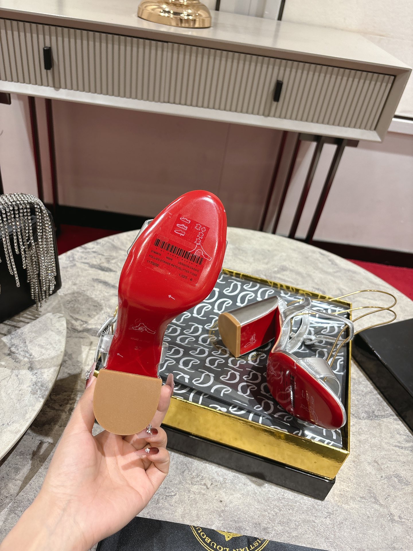 Christian Louboutin Silver Leather Block Heel Sandals, Size 35-39 8 i1744879459 1983 3