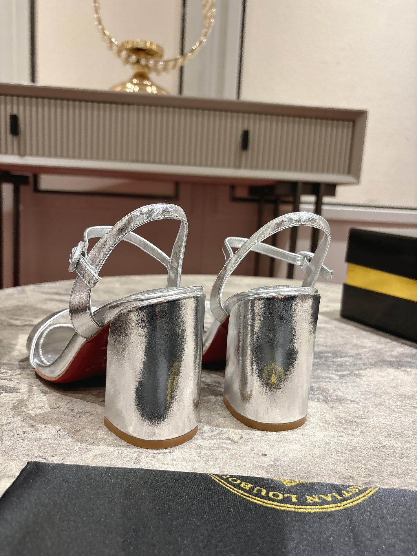 Christian Louboutin Silver Leather Block Heel Sandals, Size 35-39 9 i1744879459 5197 7