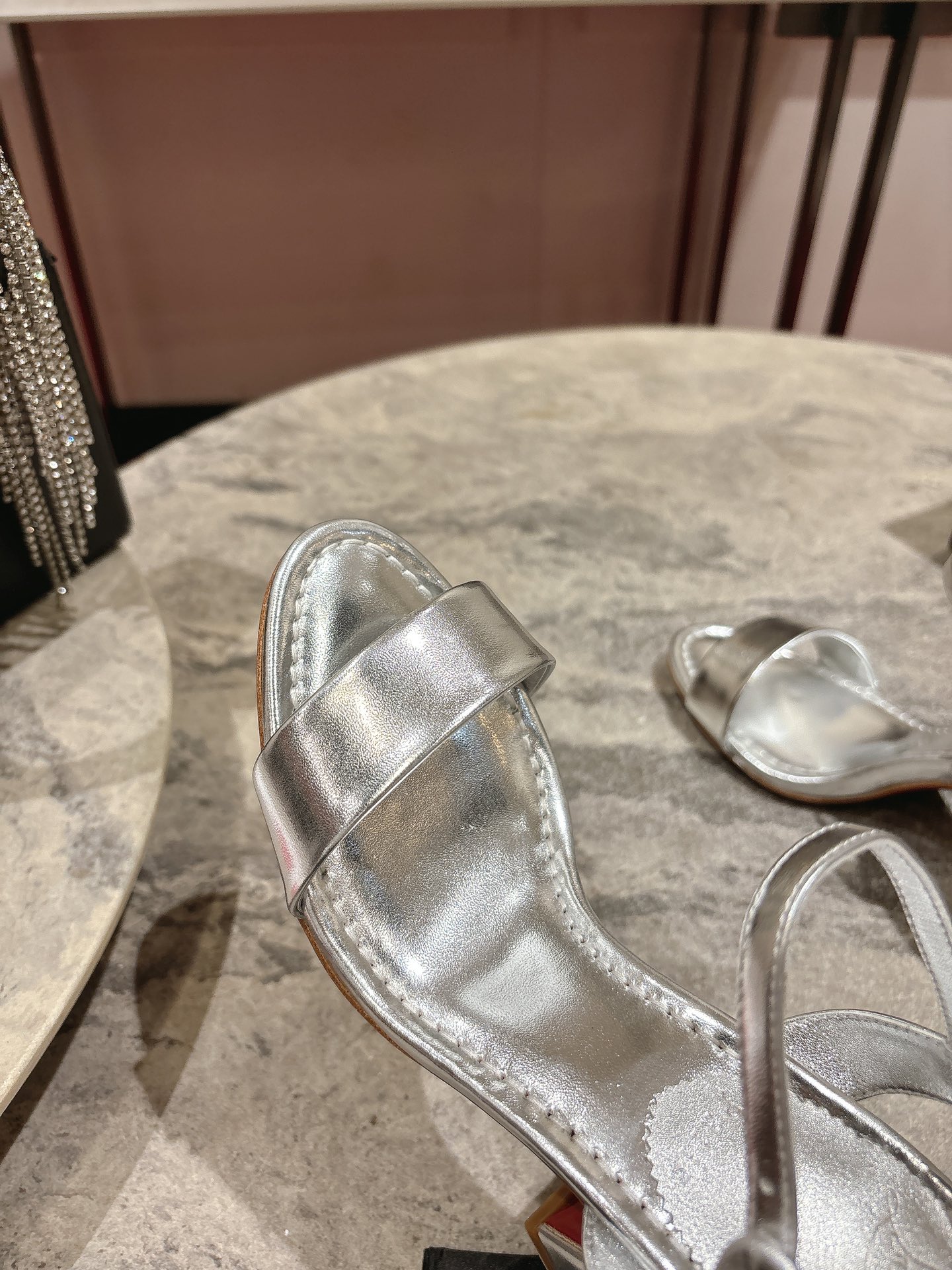 Christian Louboutin Silver Leather Block Heel Sandals, Size 35-39 10 i1744879459 7523 8