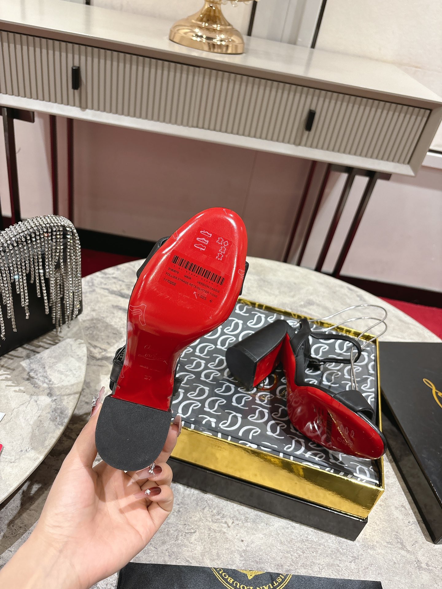 Christian Louboutin Black Leather Block Heel Sandals with Ankle Strap 8 i1744879473 4764 0