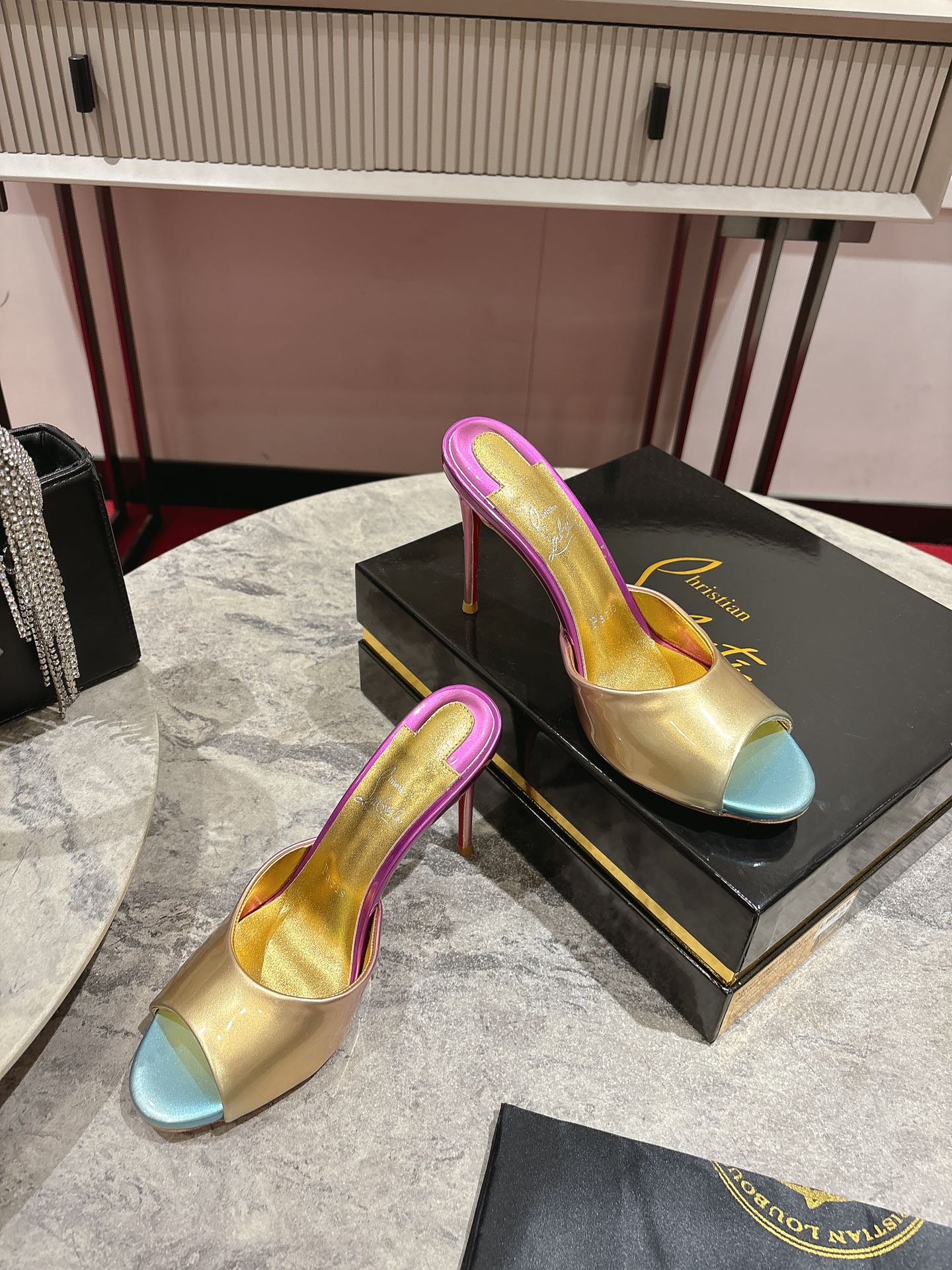 Christian Louboutin Gold Leather High Heel Mules Women Shoes 4 i1744880466 9543 3