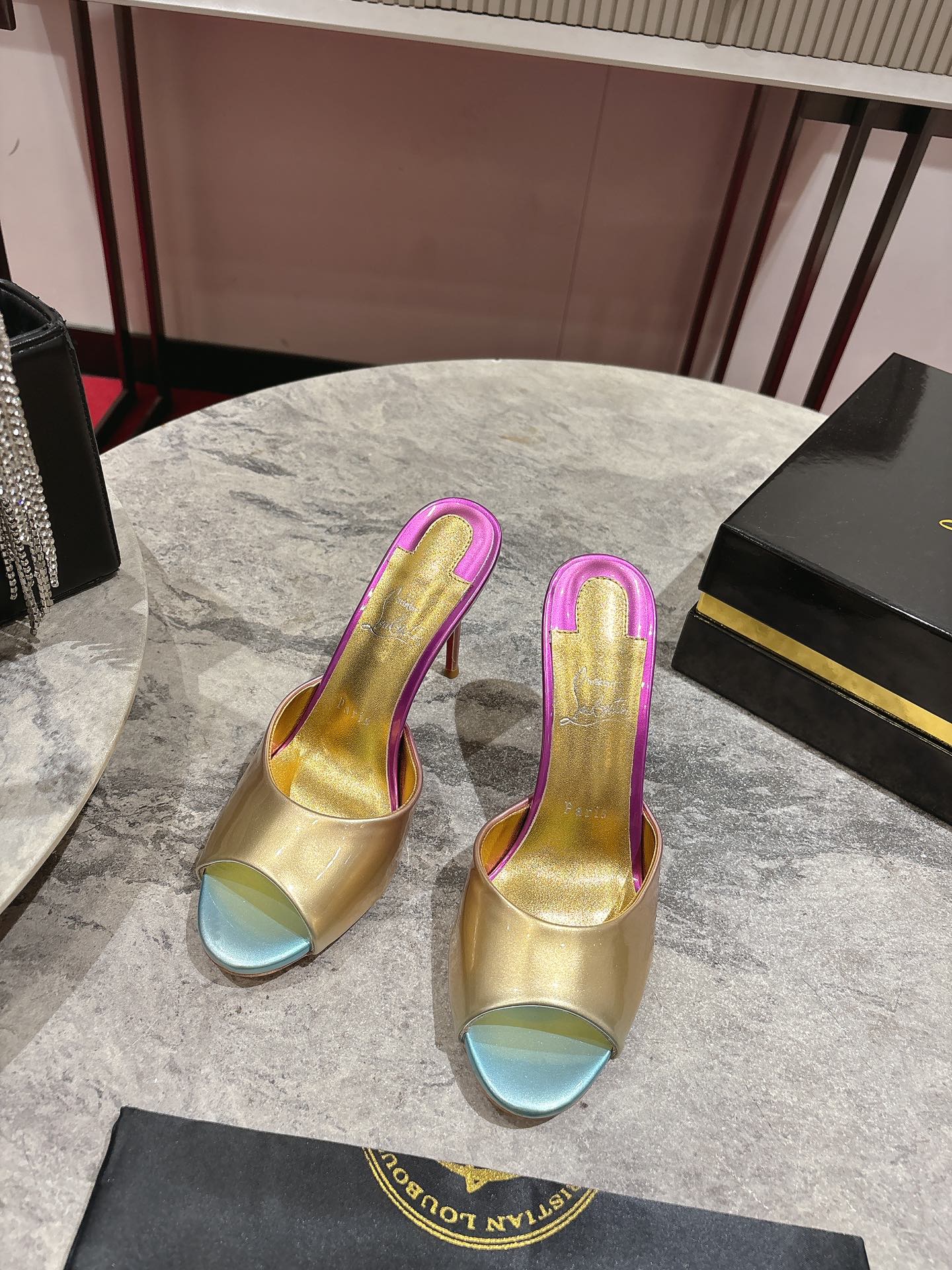Christian Louboutin Gold Leather High Heel Mules Women Shoes 3 i1744880466 9626 2