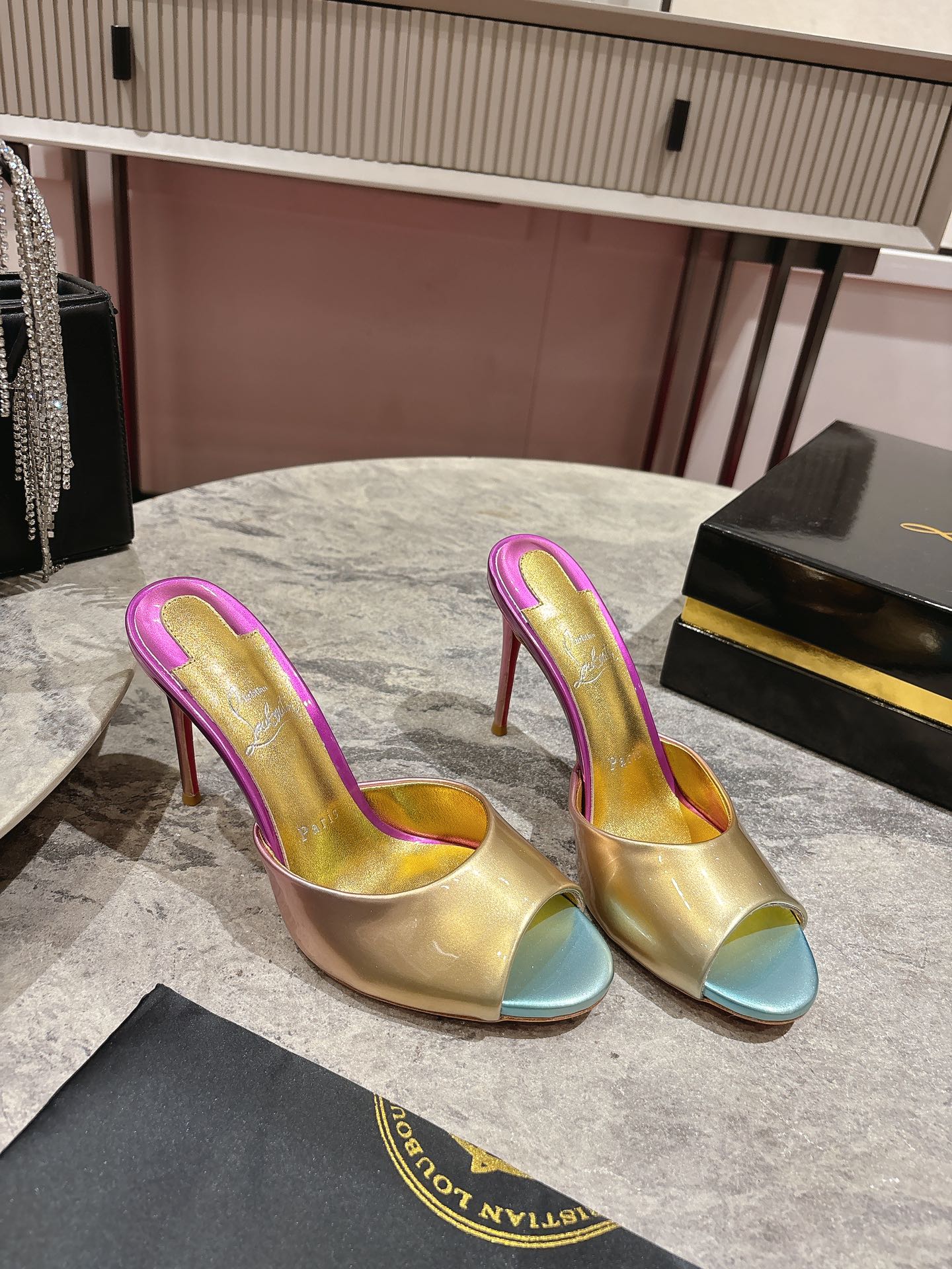 Christian Louboutin Gold Leather High Heel Mules Women Shoes 2 i1744880467 7876 7