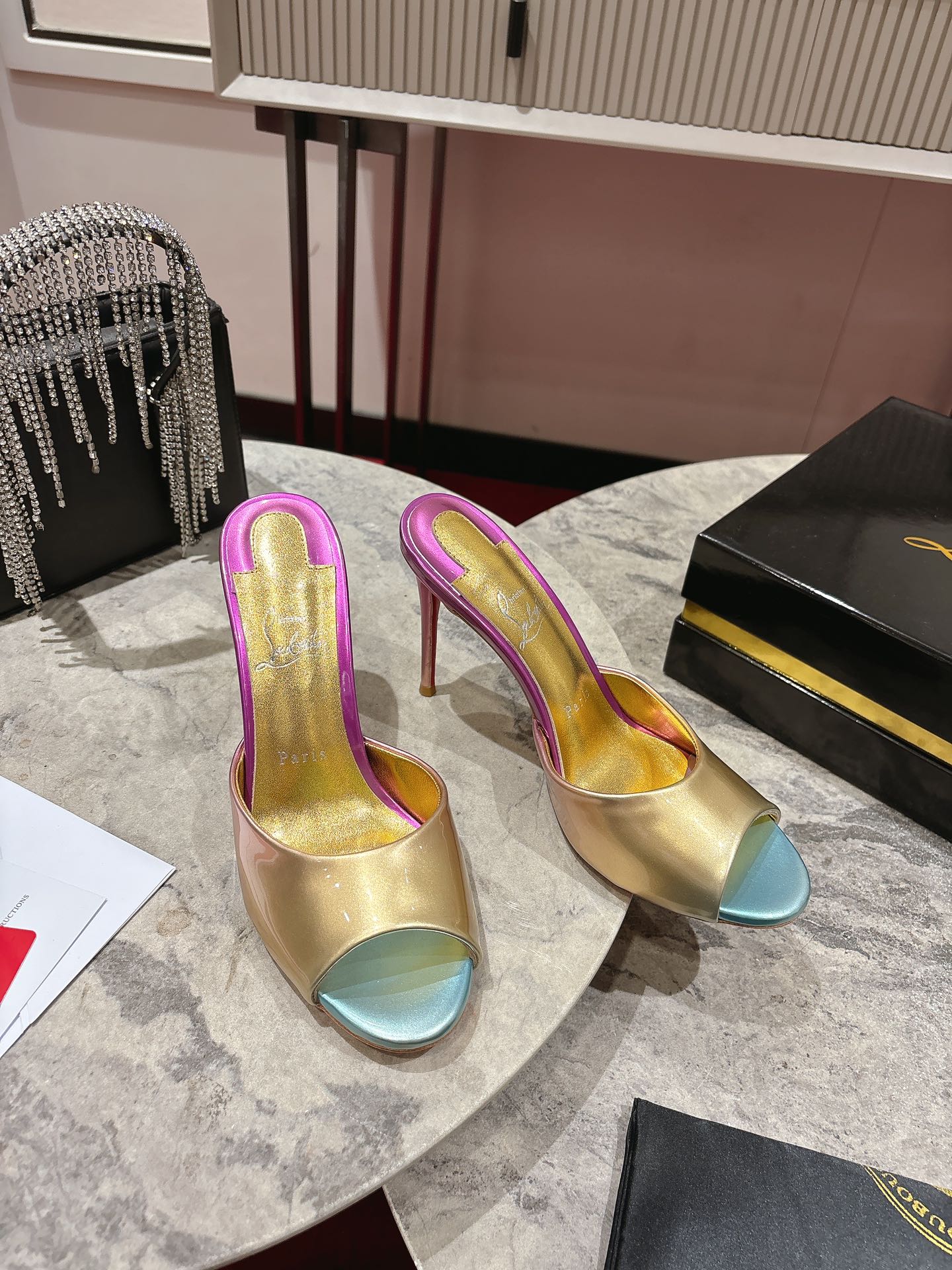 Christian Louboutin Gold Leather High Heel Mules Women Shoes 6 i1744880467 862 5