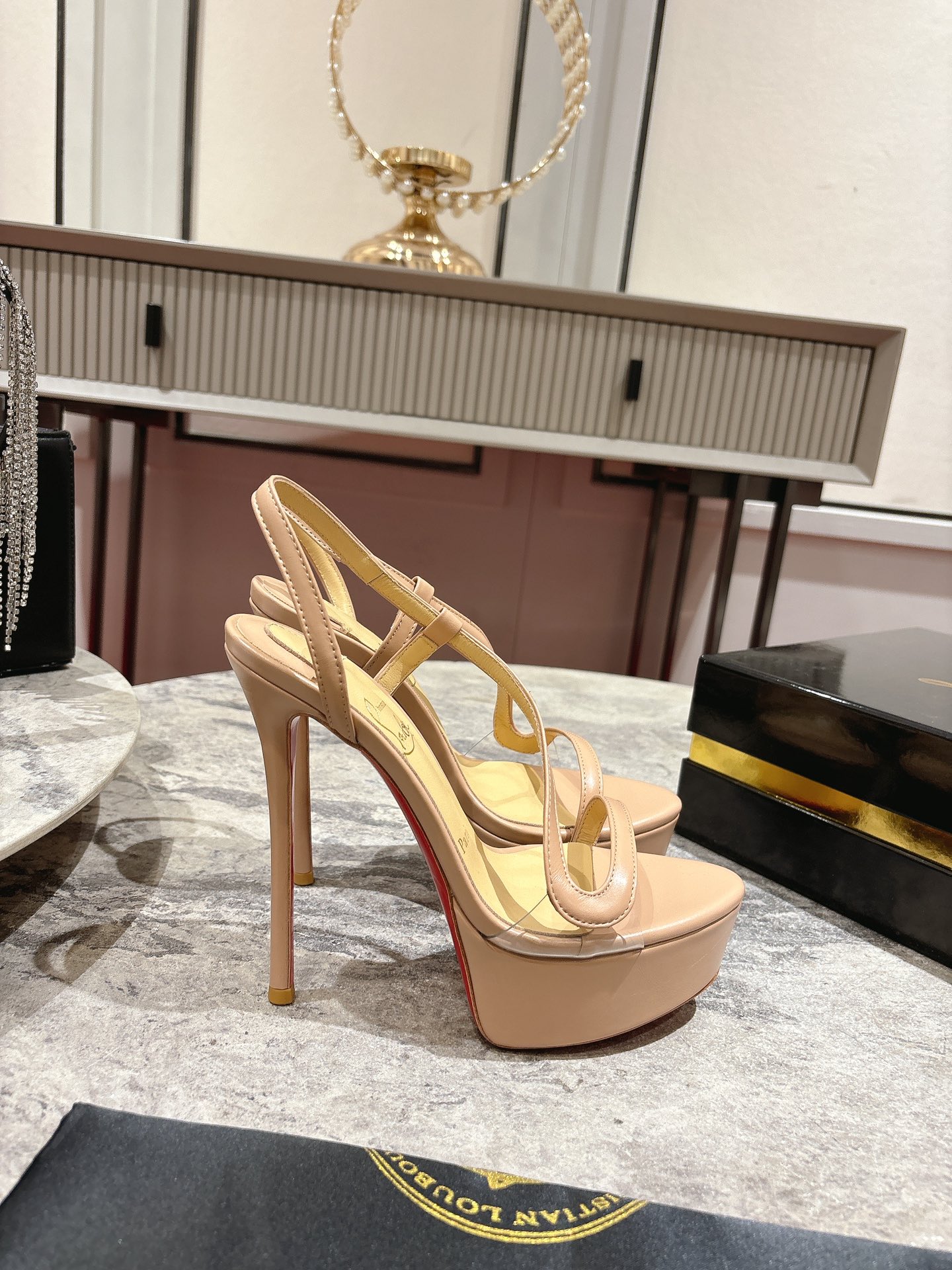 Christian Louboutin Rosalie Alta Nude Leather Platform Sandals, 150 mm Heel 6 i1744880705 4335 0