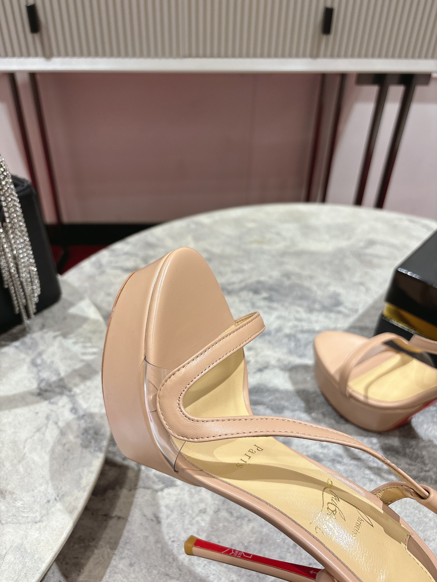 Christian Louboutin Rosalie Alta Nude Leather Platform Sandals, 150 mm Heel 8 i1744880705 733 5