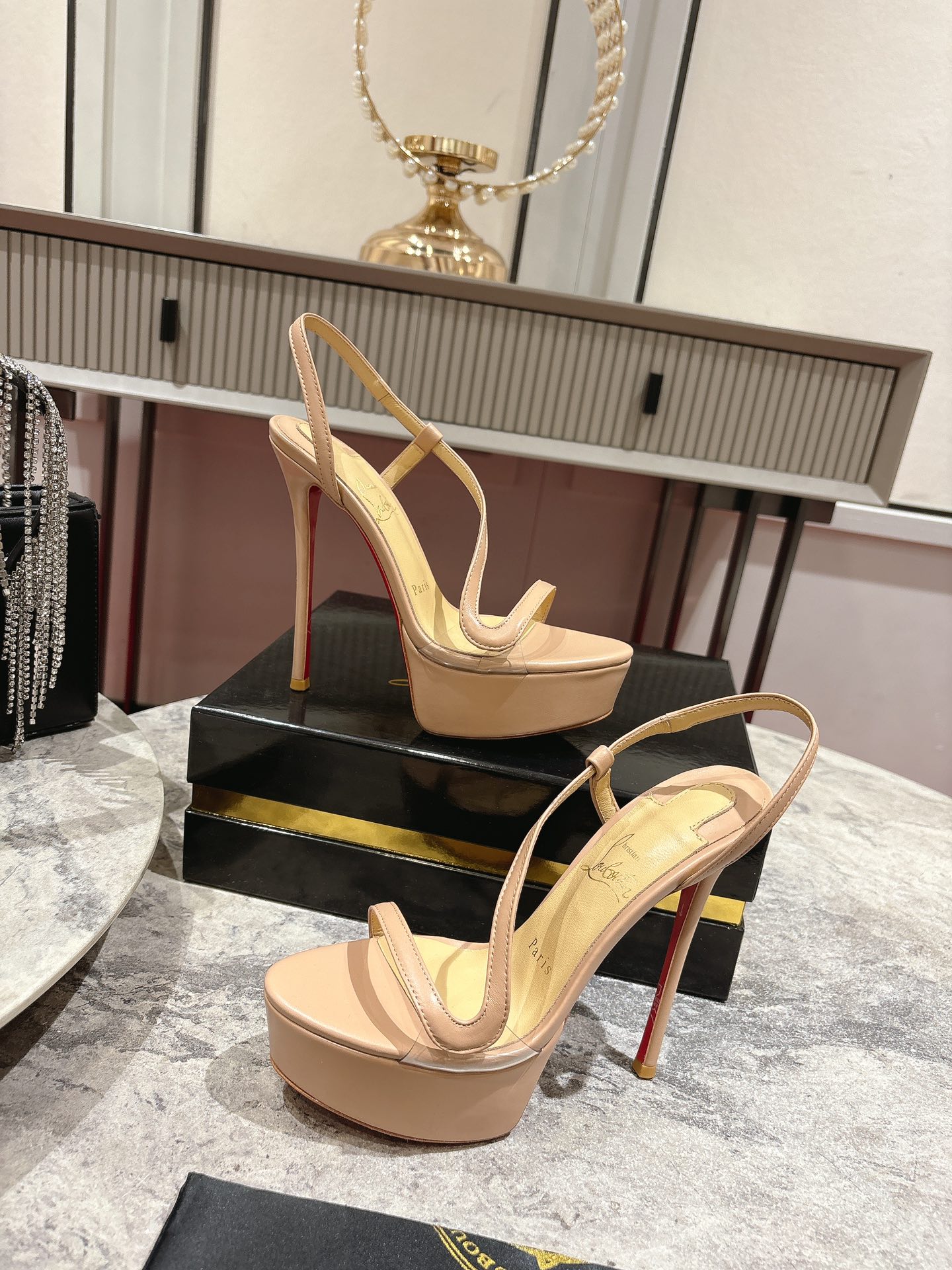 Christian Louboutin Rosalie Alta Nude Leather Platform Sandals, 150 mm Heel 4 i1744880705 8523 3