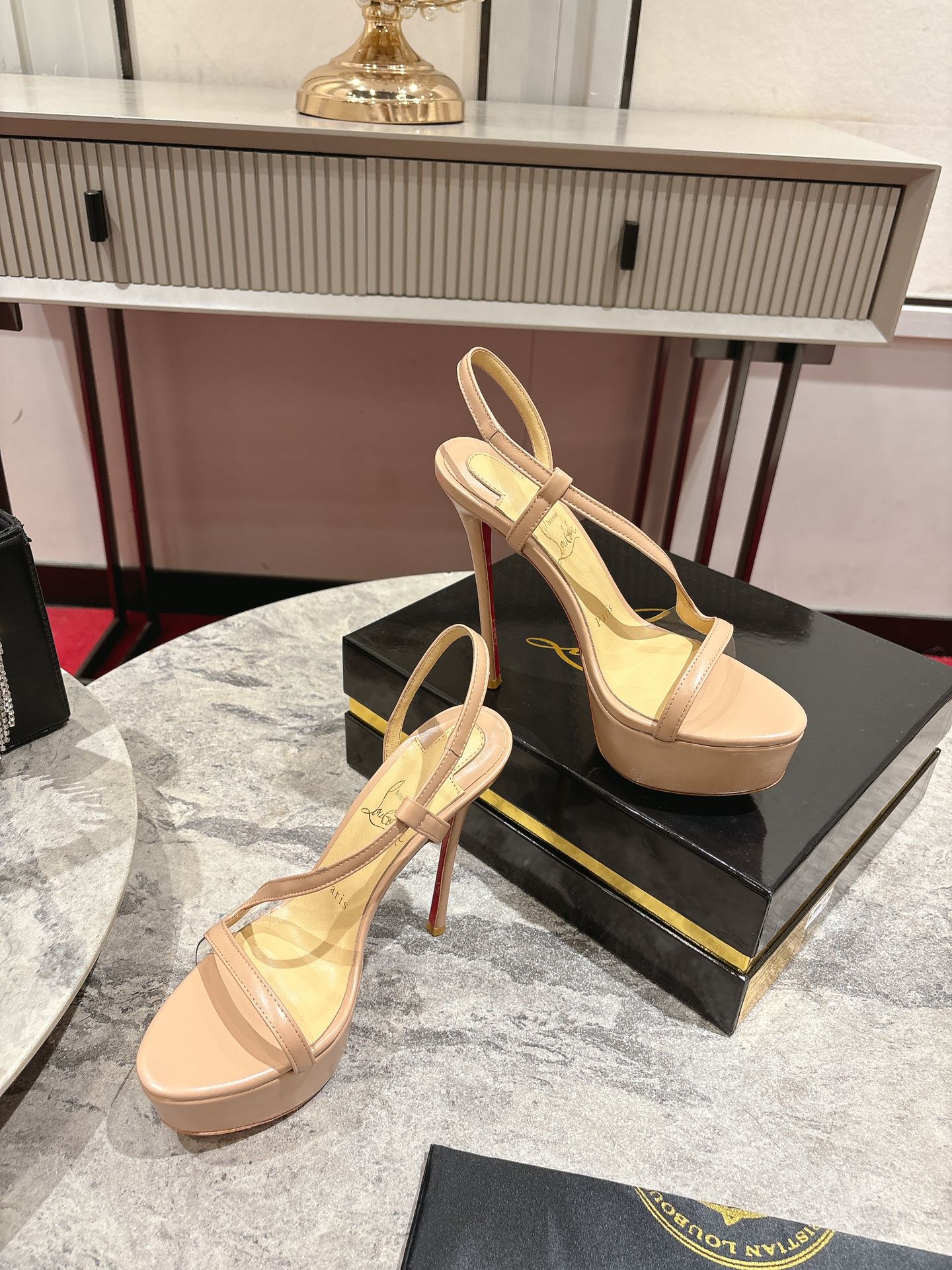 Christian Louboutin Rosalie Alta Nude Leather Platform Sandals, 150 mm Heel 2 i1744880706 3750 7