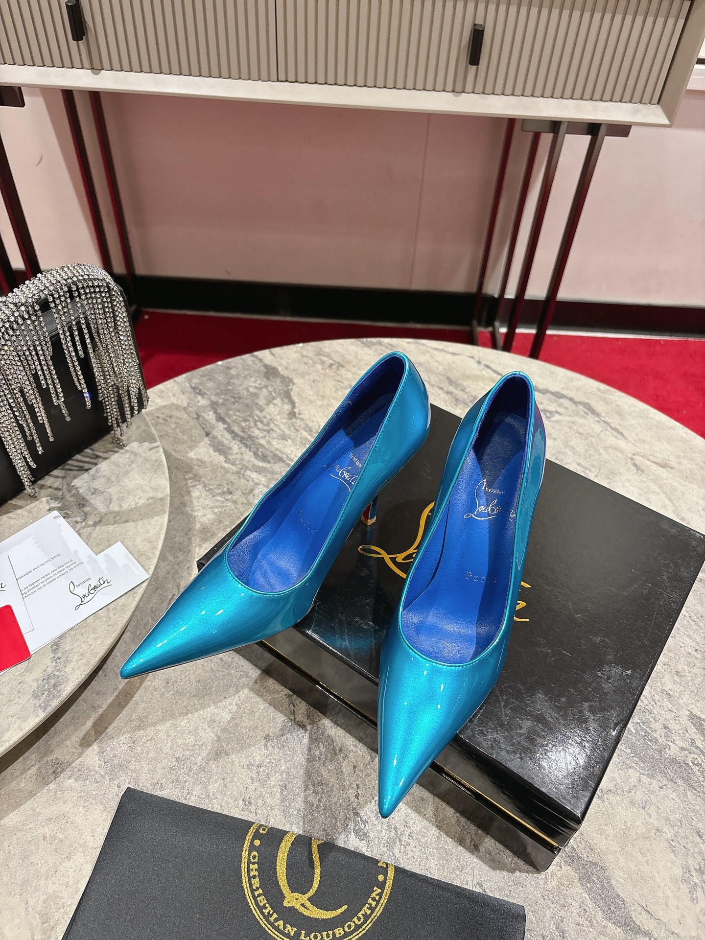 The One-Shoe: Louboutin Red Heel with Everlasting Red Base, Black Calf Skin, 10cm High