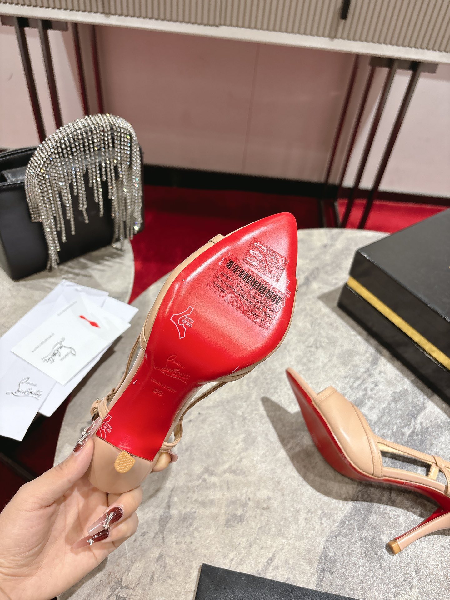 “Christian Louboutin White Calf Skin Crystal Sandals with 85mm Heel Height | Size 34-43” - 图片 8