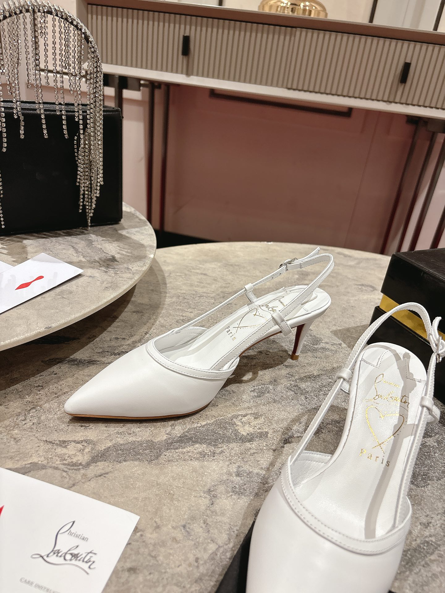 Christian Louboutin White Calfskin Sandals with Crystal Embellishments, 65mm heel, sizes 34-42. - 图片 2