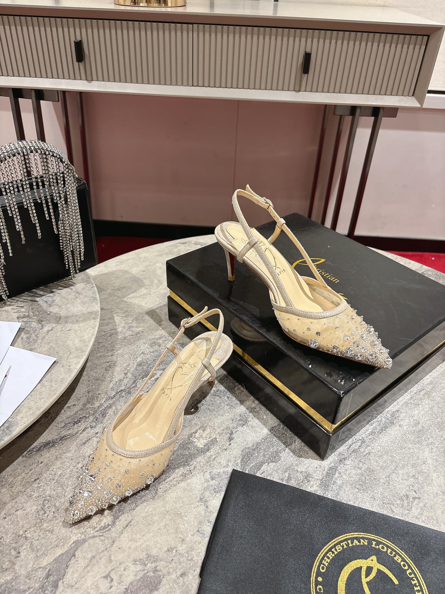 Luxury White Almond Crystal Beaded Heels by Christian Louboutin – 65mm Heel Height | Size 34-42 - 图片 2