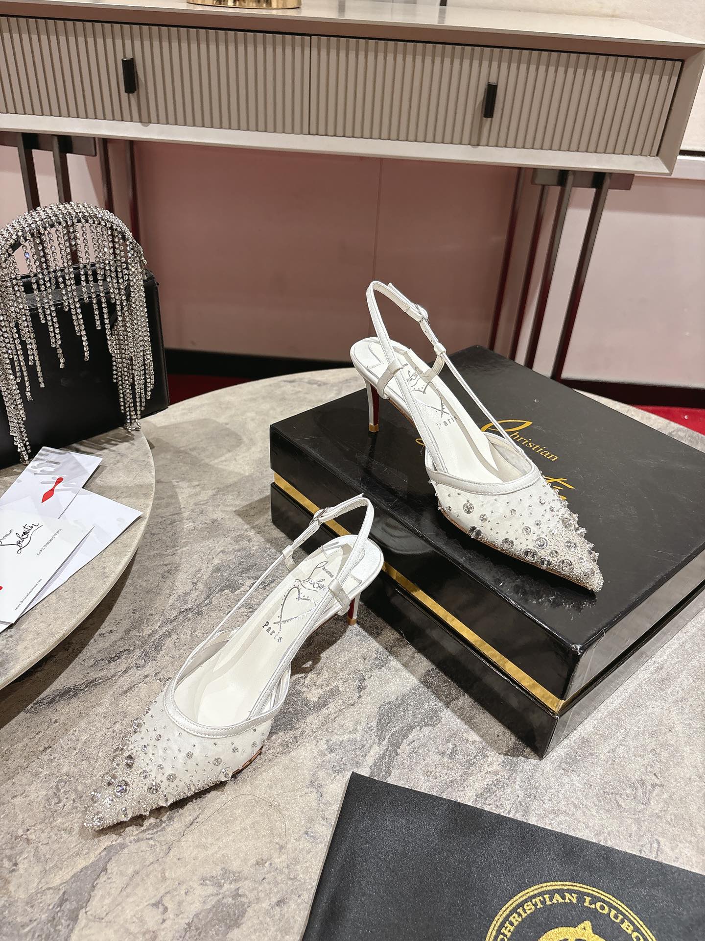 “White Almond Crystal Beaded Shoe with 65mm Heel by Christian Louboutin | Size 34-42” - 图片 2