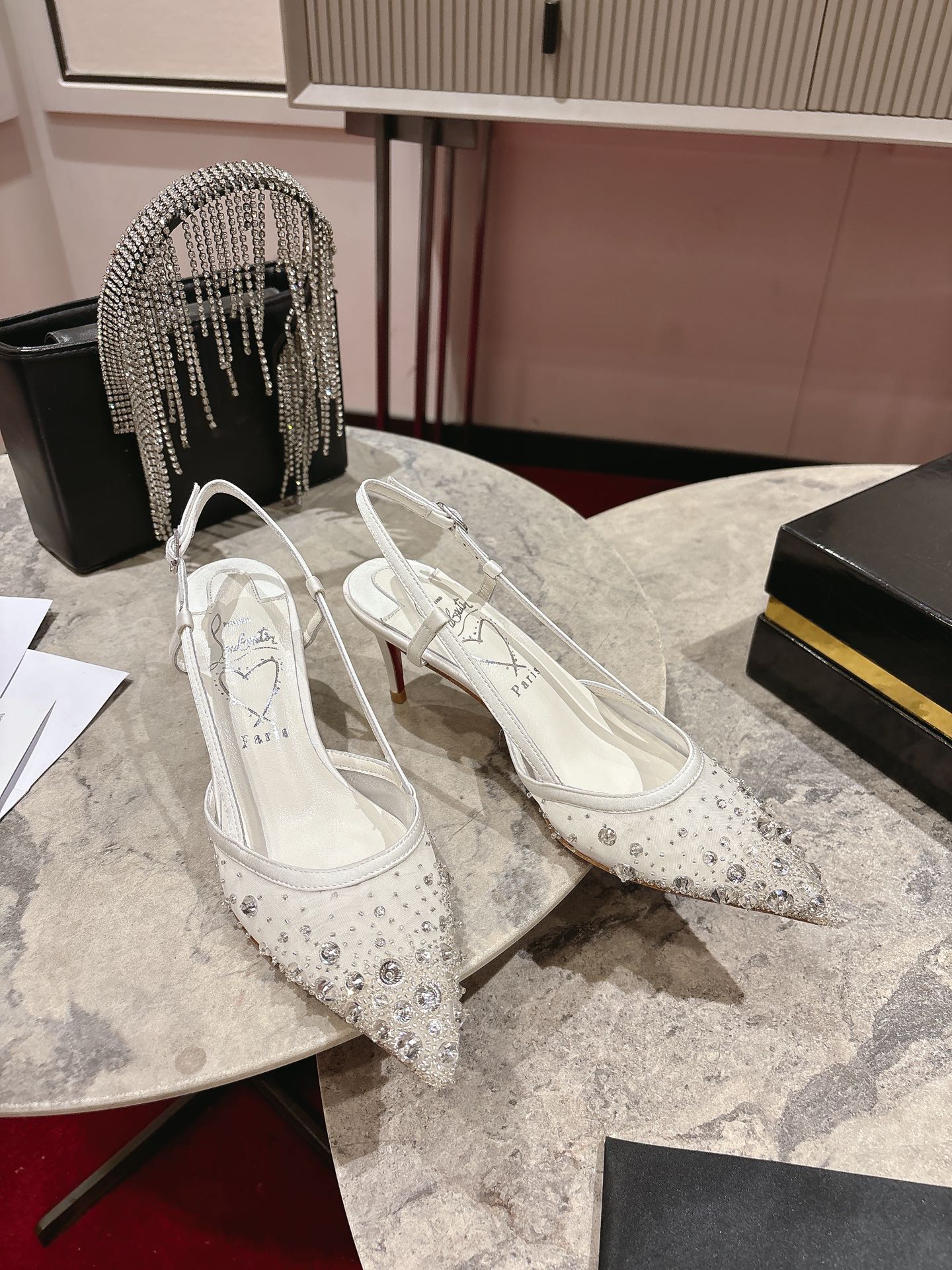 “White Almond Crystal Beaded Shoe with 65mm Heel by Christian Louboutin | Size 34-42” - 图片 5