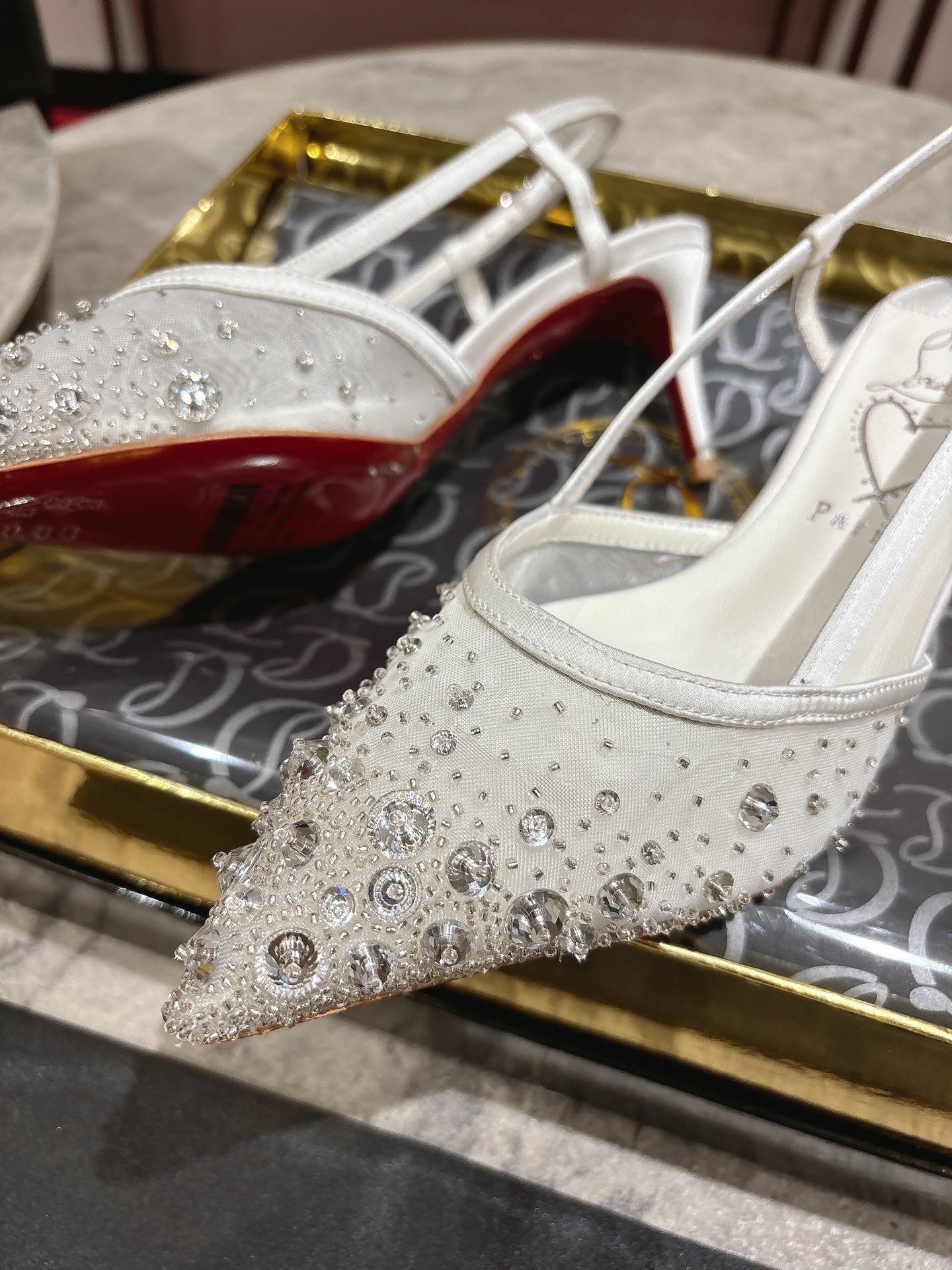 “White Almond Crystal Beaded Shoe with 65mm Heel by Christian Louboutin | Size 34-42” - 图片 7