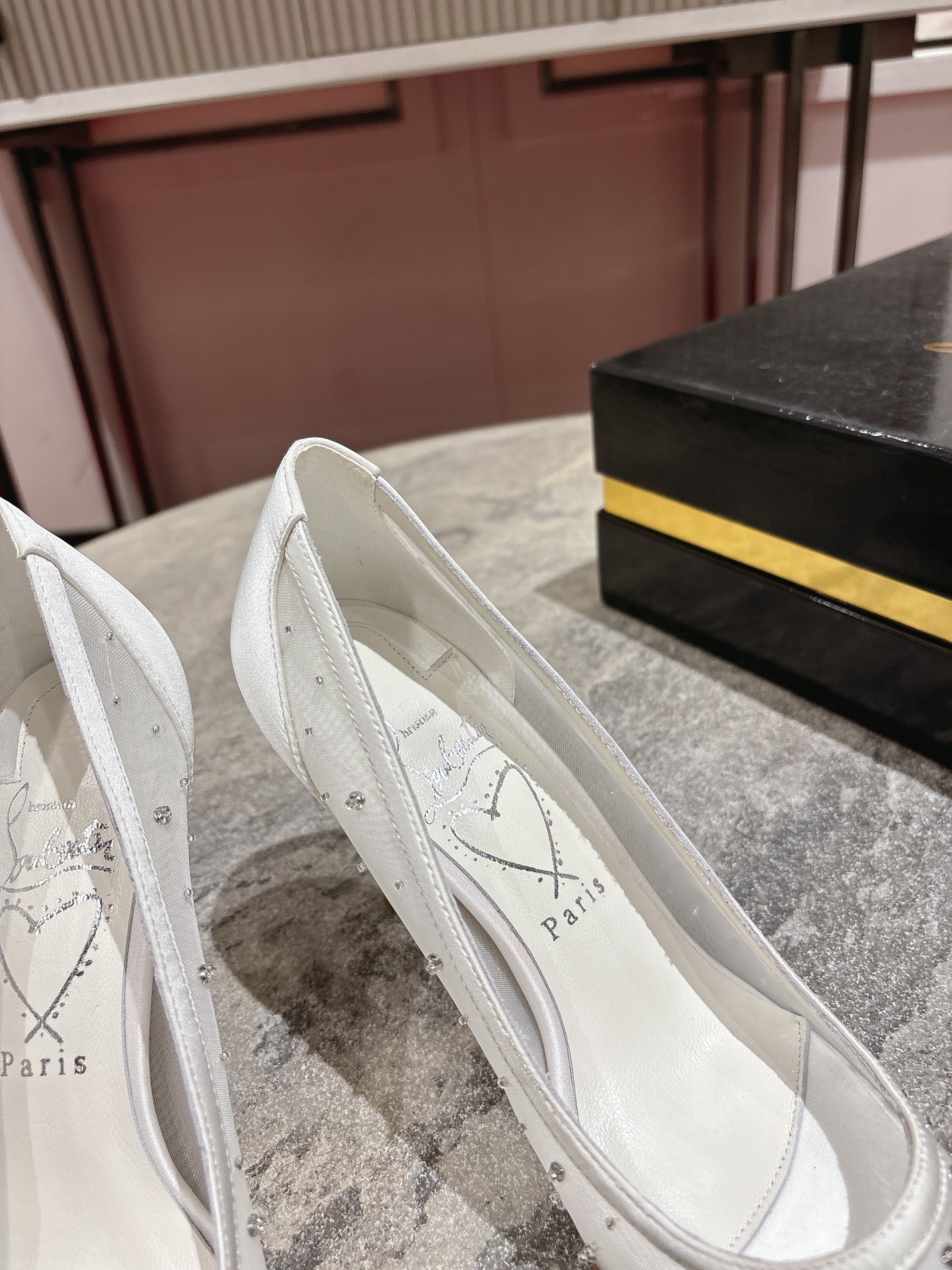 “White Almond Crystal Beaded Christian Louboutin Heels with 85mm Heel Height, Size 34-42” - 图片 6