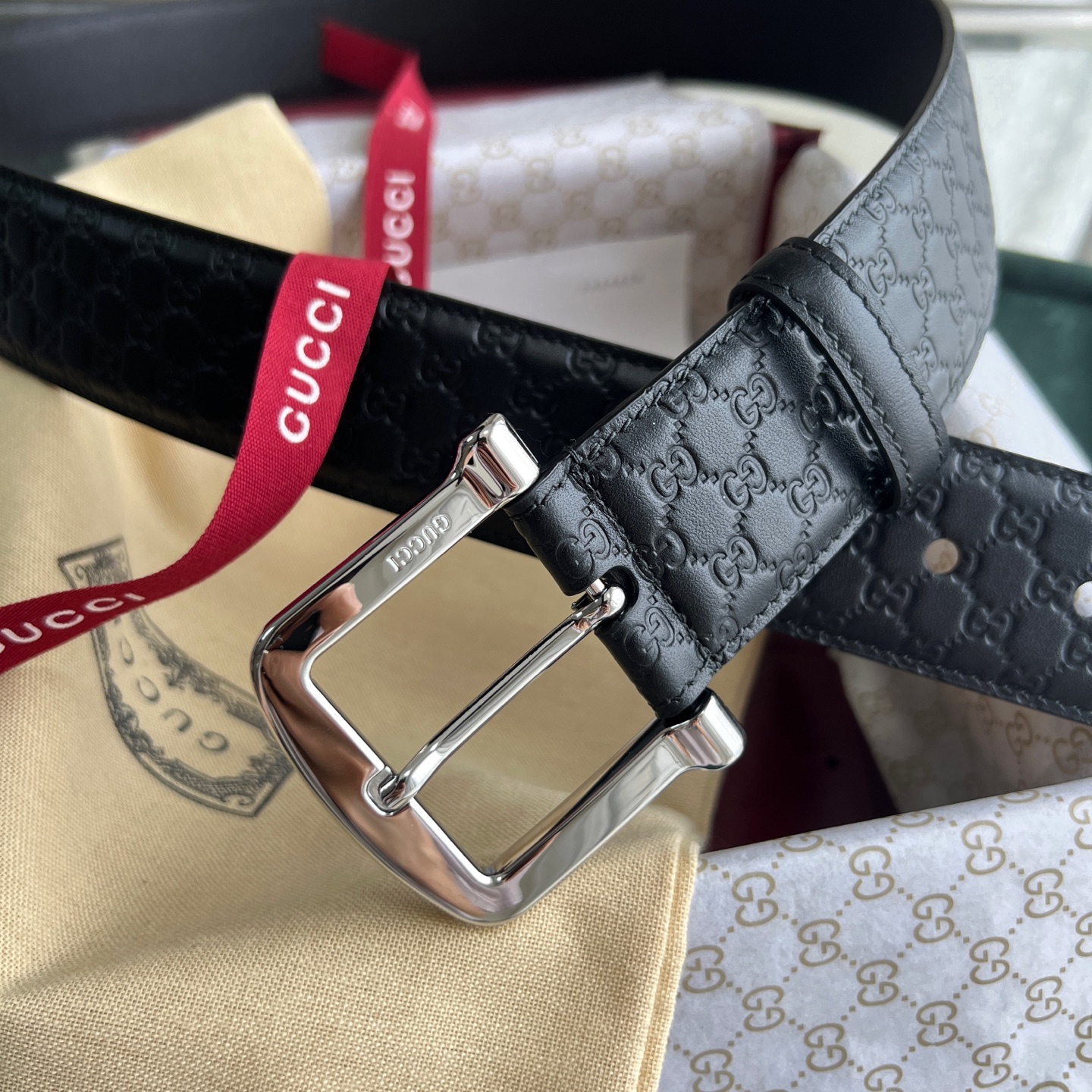 🔆Gucci 古驰正品原版品质 ✨ 头层小牛皮压小花 专柜新款内衬头层皮底 官方logo编号:449716  BMJON  标准40mm 纯铜亮面日字型针扣