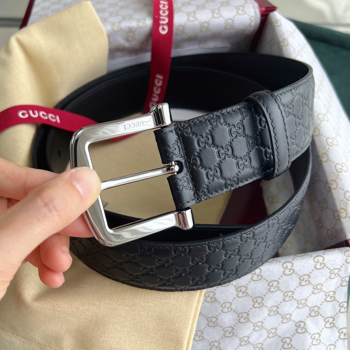 🔆Gucci 古驰正品原版品质 ✨ 头层小牛皮压小花 专柜新款内衬头层皮底 官方logo编号:449716  BMJON  标准40mm 纯铜亮面日字型针扣