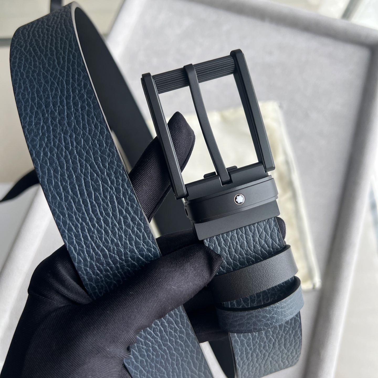 Montblanc 宽 3.5cm · 200万宝龙方形带扣黑色蓝色腰带 35毫米