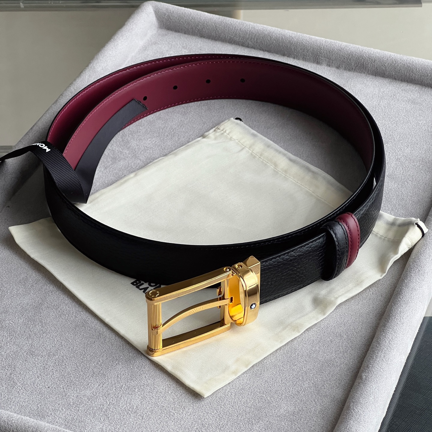 Montblanc 宽 3.5cm · 200万宝龙方形带扣黑色蓝色腰带 35毫米