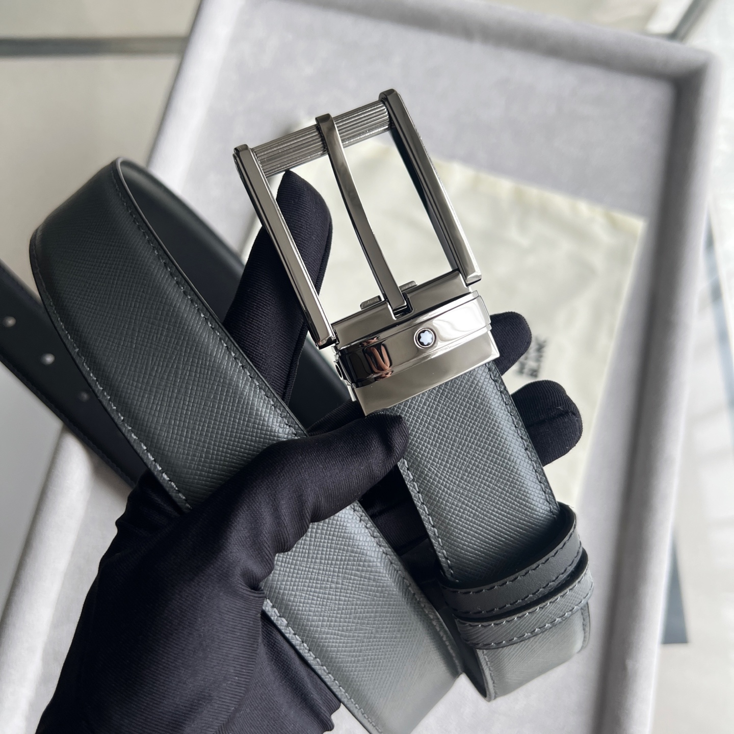 Montblanc 宽 3.5cm · 200万宝龙方形带扣黑色蓝色腰带 35毫米