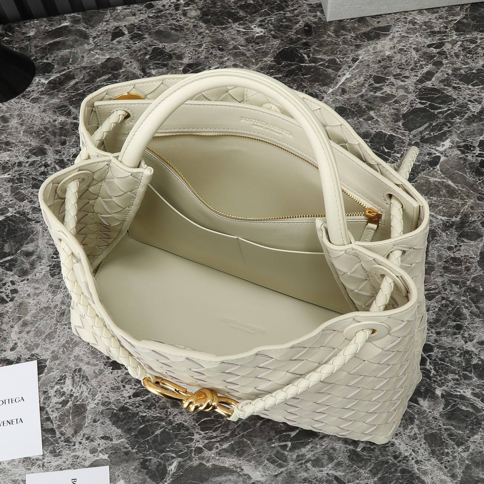 Bottega Veneta Andiamo Medium Handbag, Nappa Leather, Timeless Design, Ivory 8 a1723185766689 4136