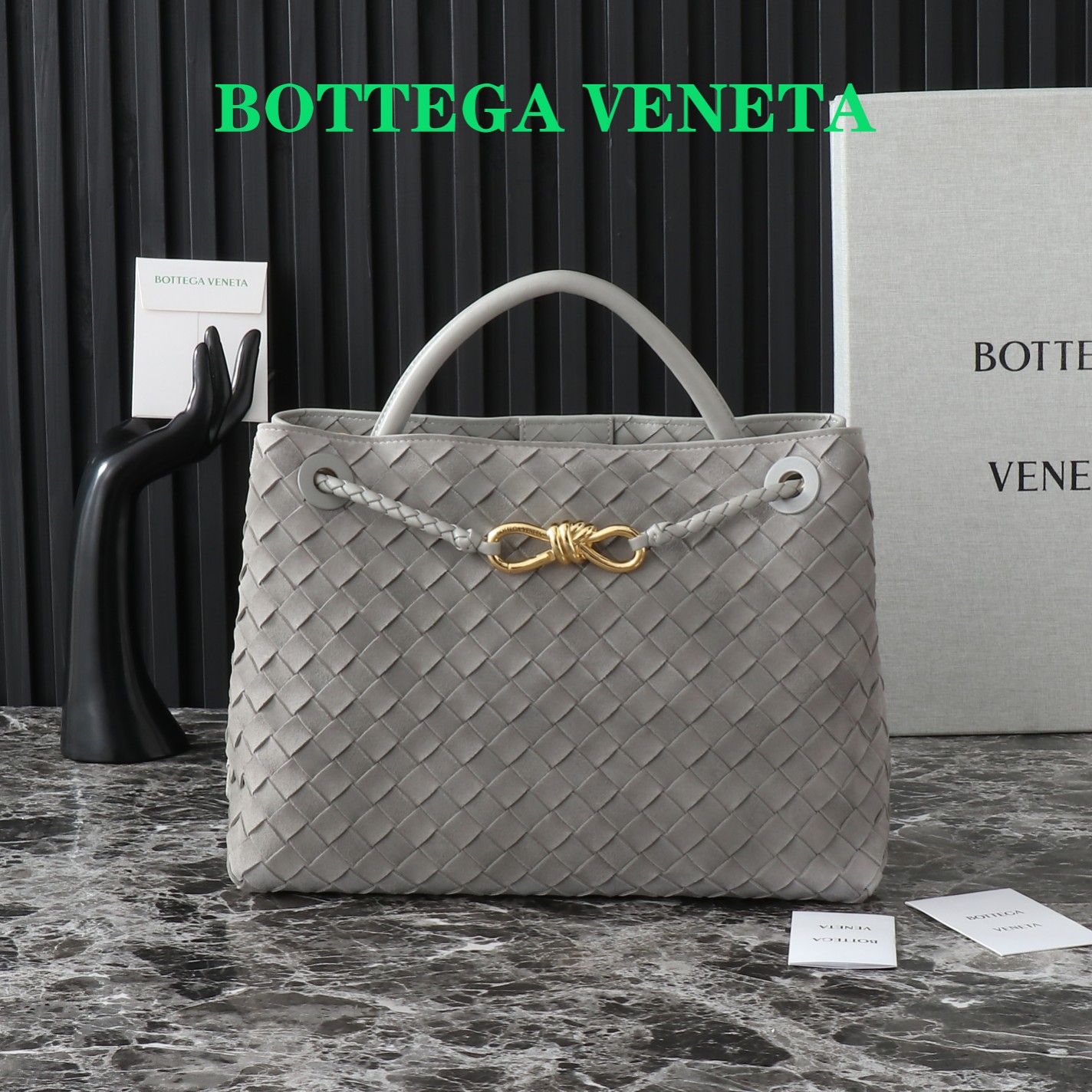 Bottega Veneta Andiamo Medium Grey Leather Bag with Iconic Intrecciato Weave 1 a1733635090990 7038