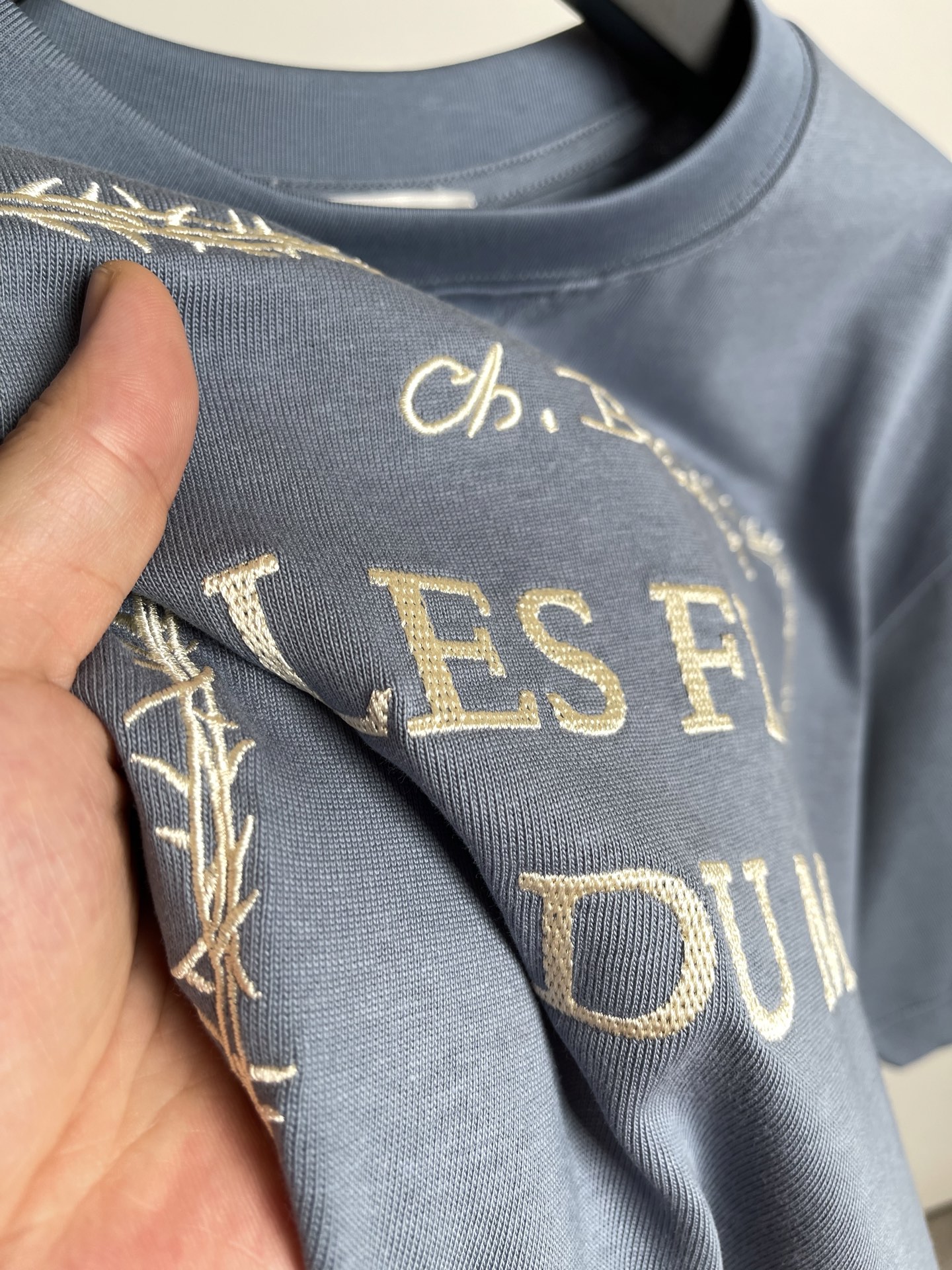 Dior2026春夏新品短袖T恤，原版印花刺绣.三标齐 ！简约百搭款。高克纯棉面料.穿着透气舒适！蓝色 