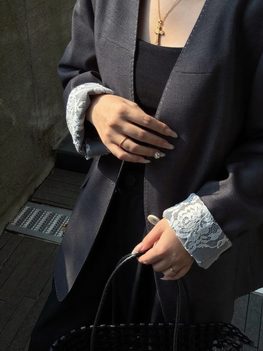 Elegant Lace-Trim Blazer - Sophisticated Collarless Design, Versatile & Chic 9 a1759592218302 0825