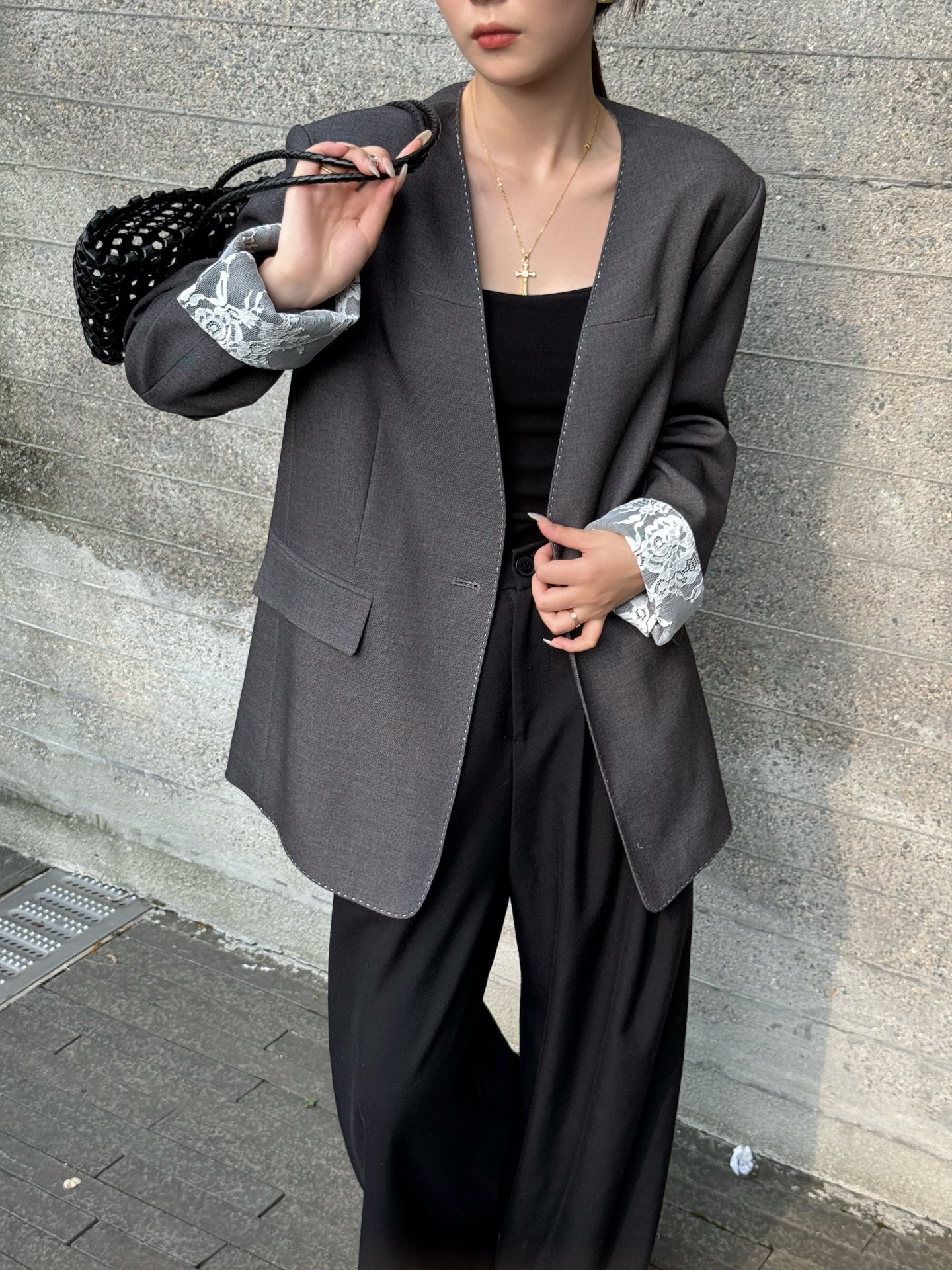 Elegant Lace-Trim Blazer - Sophisticated Collarless Design, Versatile & Chic 8 a1759592218303 2074