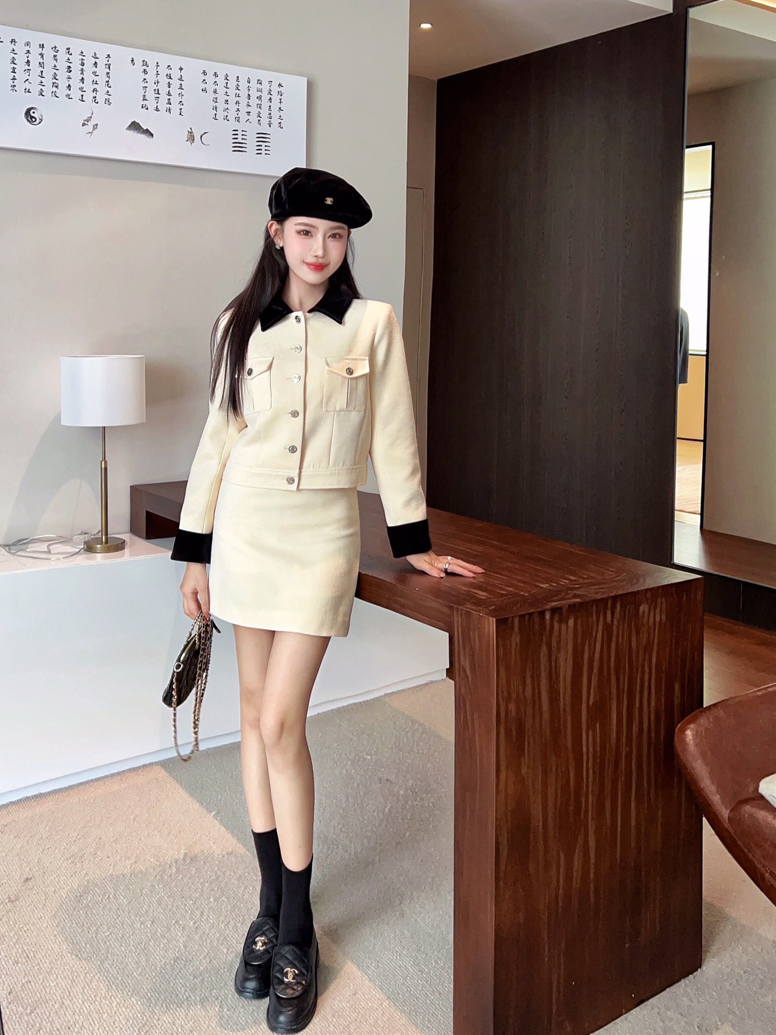 Wool Blend Skirt Suit with Velvet Collar, Retro Style, Slim Fit 9 a1759938378130 6868