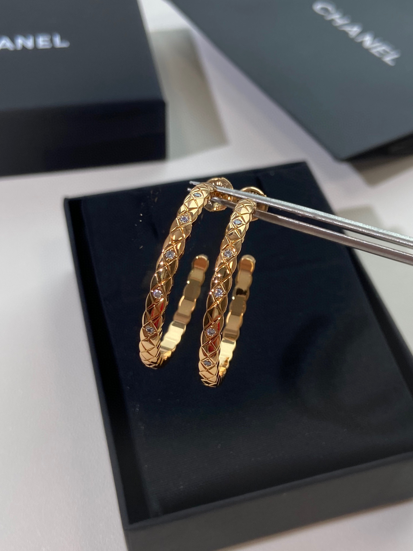 Elegant Coco Crush Earrings, Quilted Design with Sparkling Diamond Accents 5 i1748932978429 1974 0 7