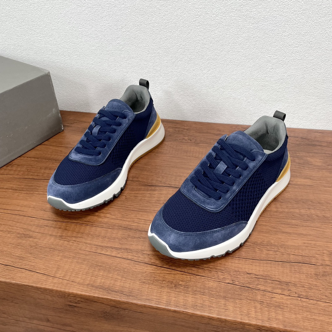 NO:275501,Code: YS003545 BRUNELLO CUCINELLI BC new men's leather knitted casual sneakers. Brunello Cucinelli's classic yarn and cowhide reverse leather inspires the exquisiteness and sports taste of this sneaker. The upper of the variegated knitted upper is extremely light and elastic. The tight appearance is displayed on both sides of the shoe. The toe adopts the unique 