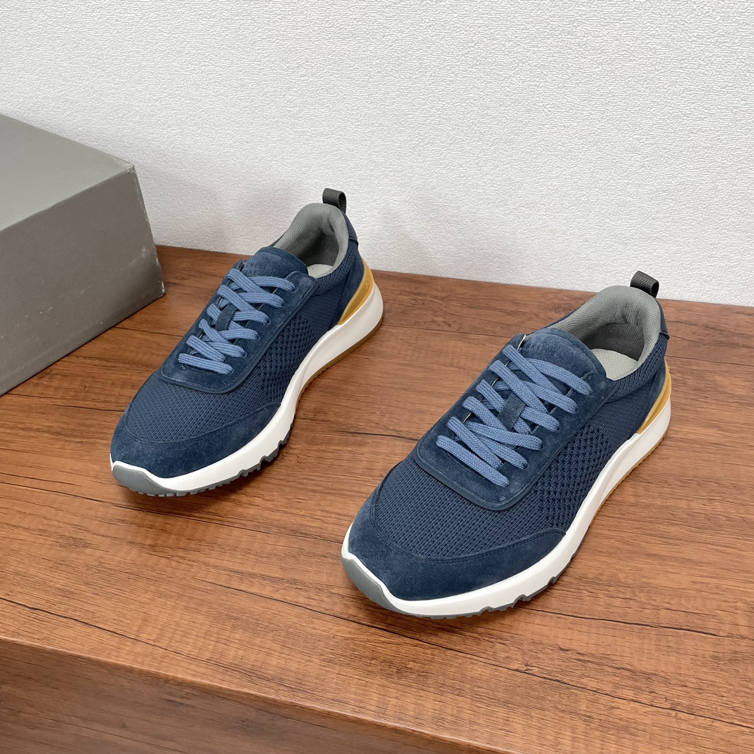 NO:275504,Code: YS003545 BRUNELLO CUCINELLI BC new men's leather knitted casual sneakers. Brunello Cucinelli's classic yarn and cowhide reverse leather inspires the exquisiteness and sports taste of this sneaker. The upper of the variegated knitted upper is extremely light and elastic. The tight appearance is displayed on both sides of the shoe. The toe adopts the unique 