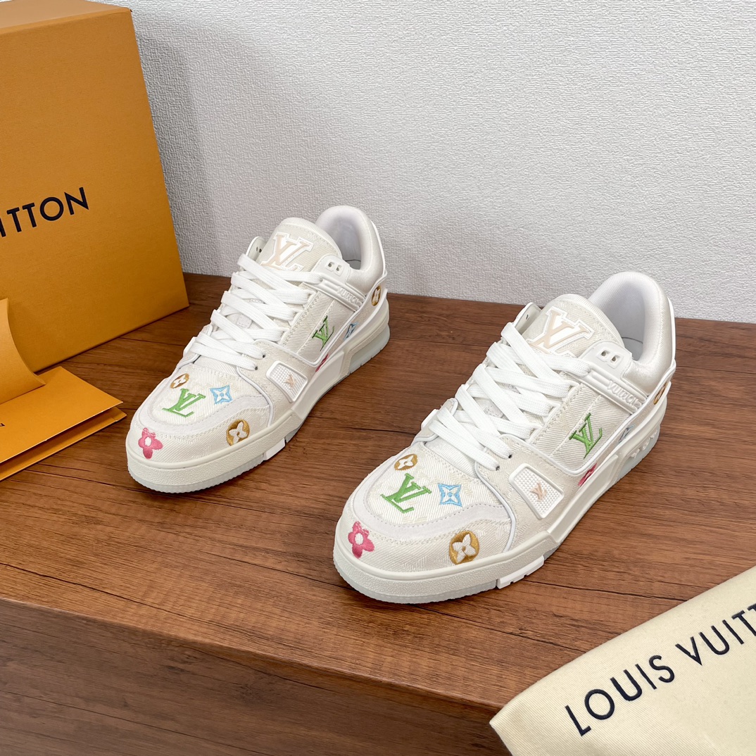 Saída 1: 1 réplica
 Louis Vuitton Sapatos Tênis Bordados Homens Canvas Borracha Calças de moletom