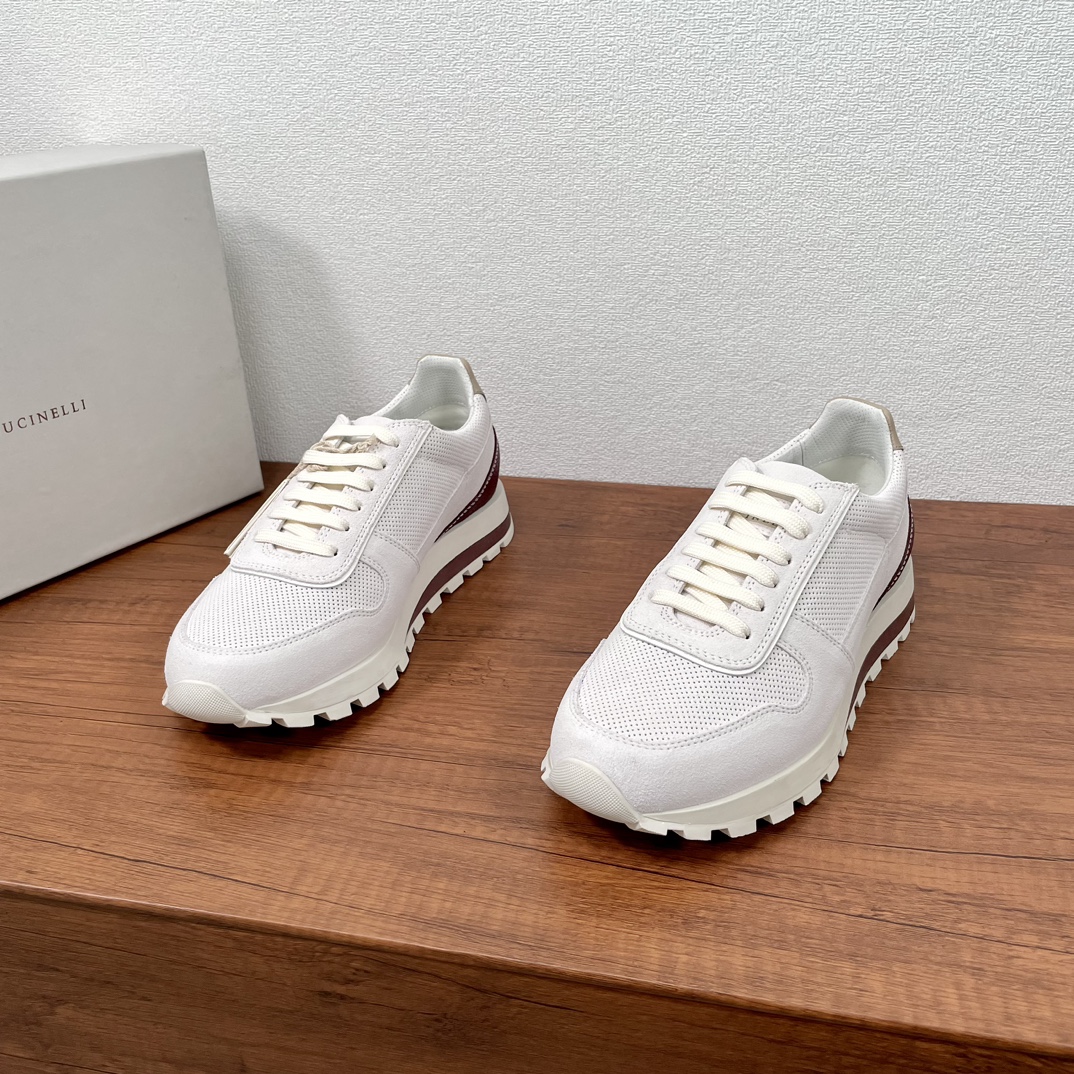 Fake de alta qualidade
 Brunello Cucinelli Sapatos Tênis Bege Branco Splicing Homens Epi Pele vitelo Couro vaca TPU Colecção Outono/Inverno Casual