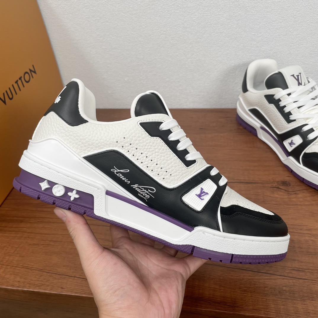 Louis Vuitton Trainer Sneaker: Leather, Black, White & Purple, Men's Size 39-44 5 i1729338710 4121 4