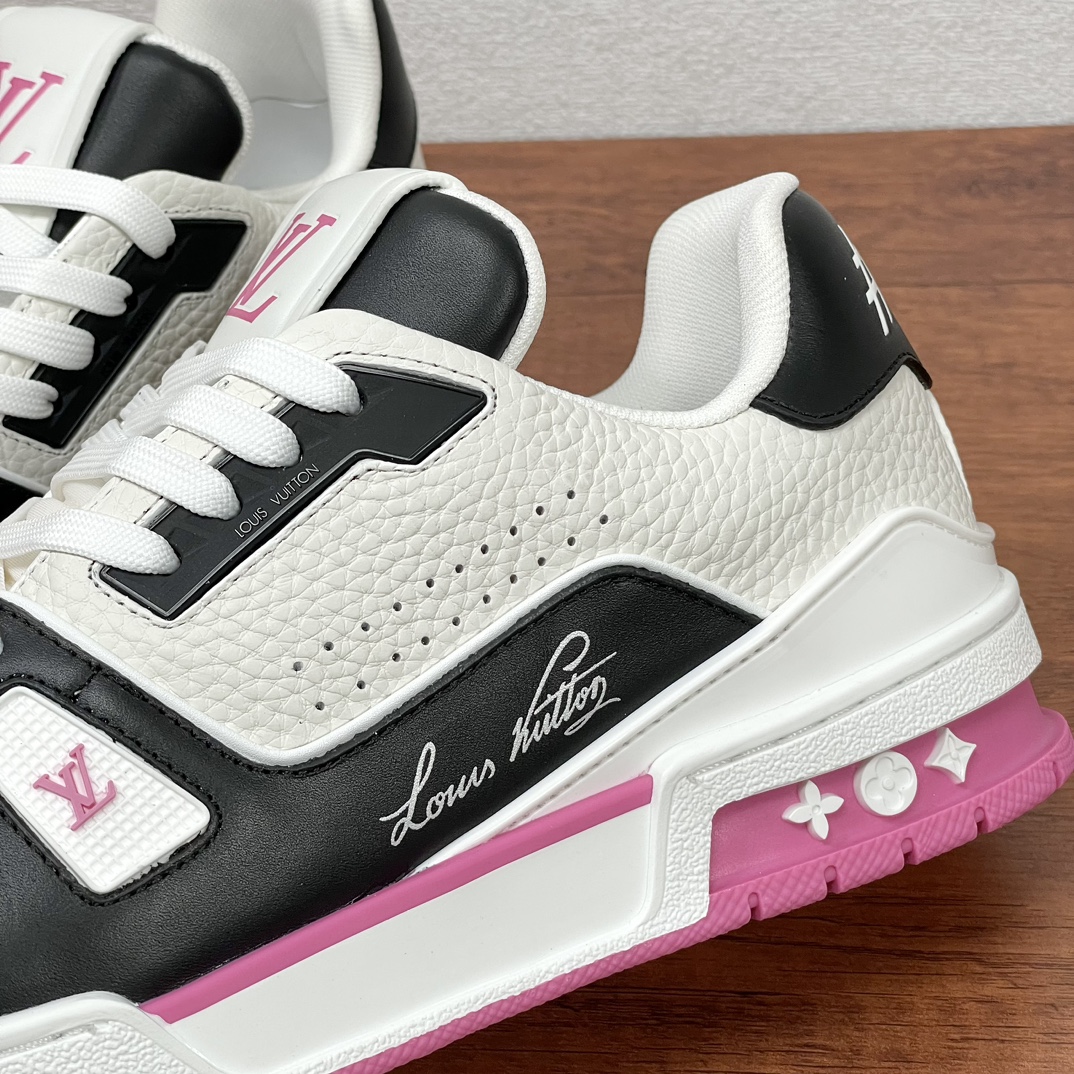 Louis Vuitton Trainer Sneakers: עור לבן, שחור וורוד לגברים, נוחות וסגנון 9 i1729338732 1190 8
